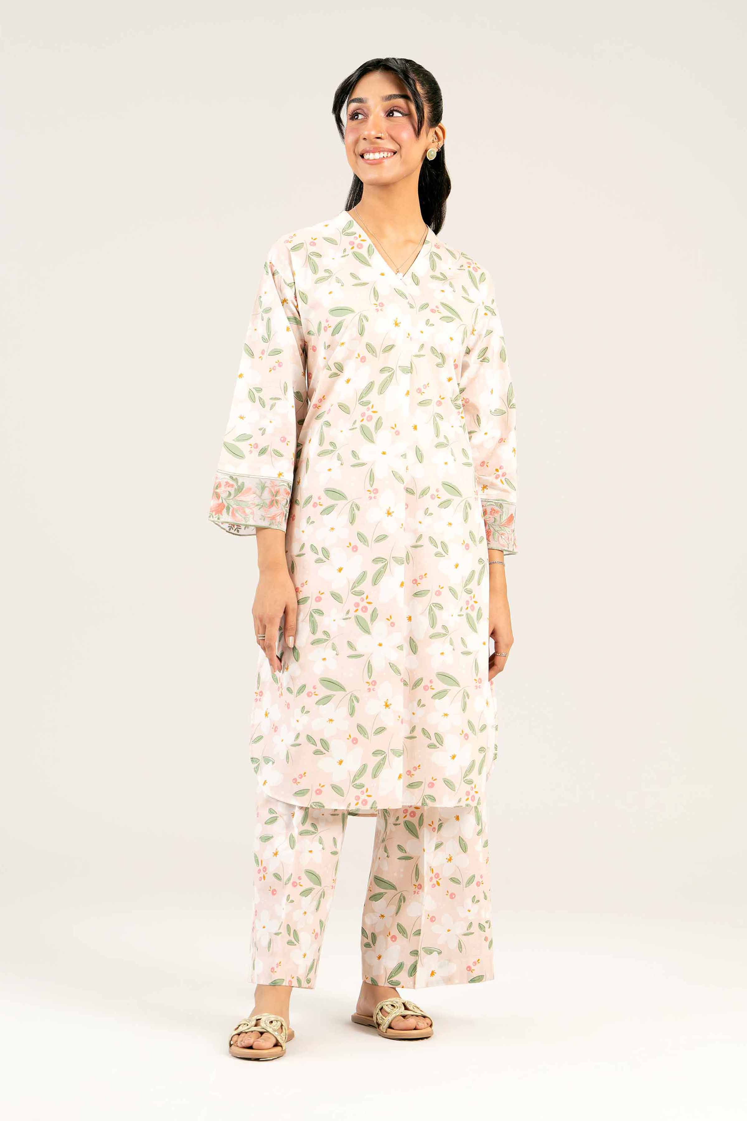 2 Piece - Printed Embroidered Suit - PS25-23