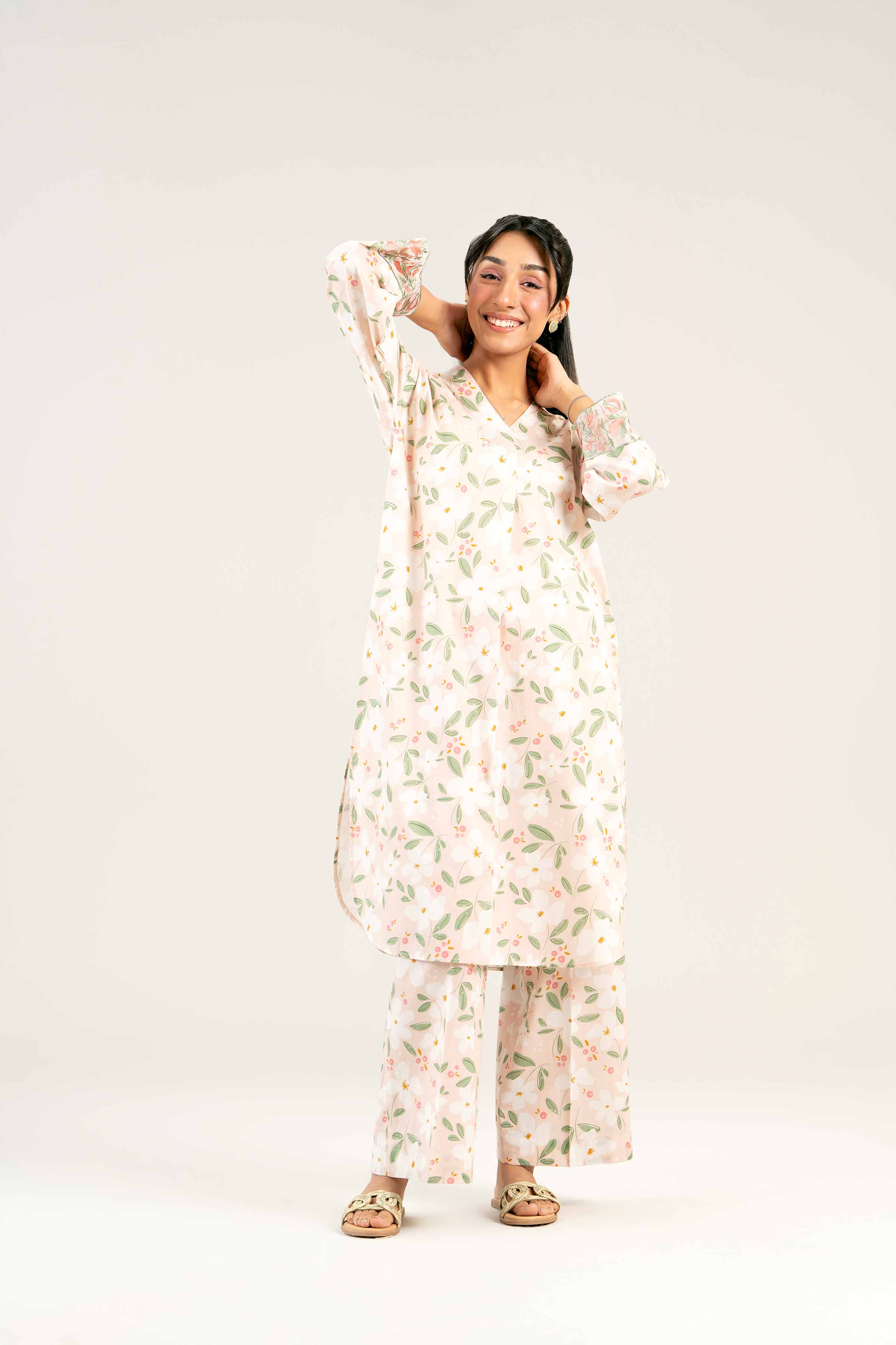 2 Piece - Printed Embroidered Suit - PS25-23