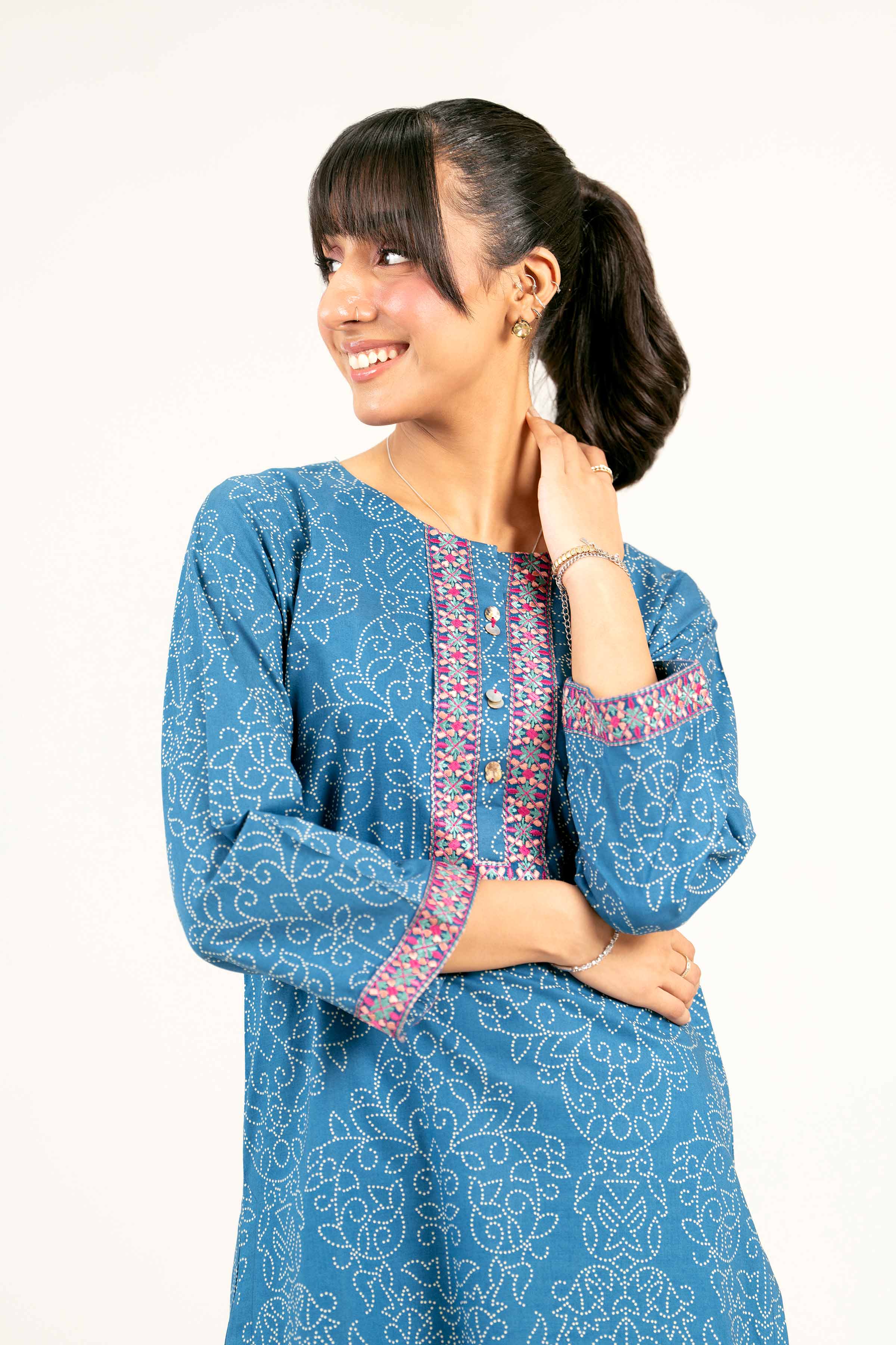 2 Piece - Printed Embroidered Suit - PS25-36