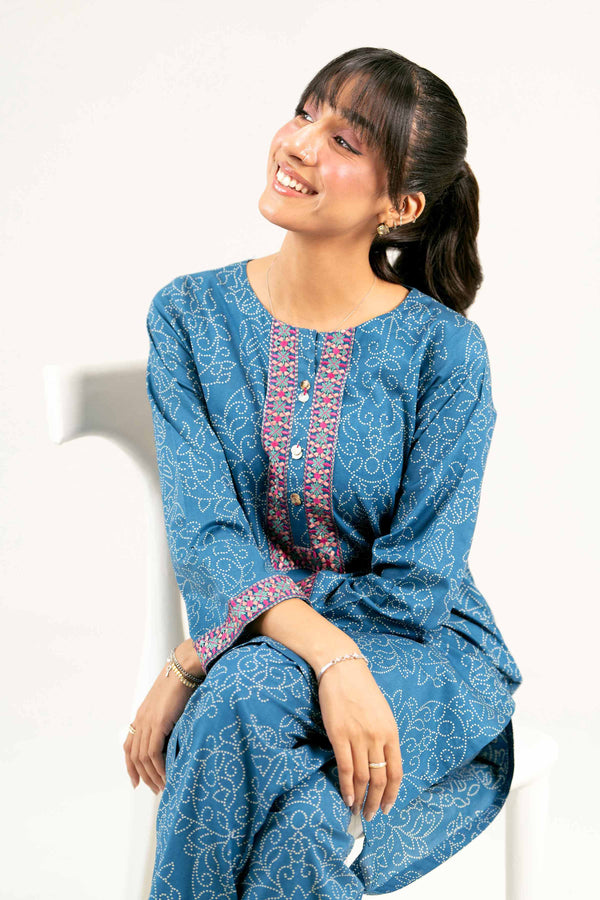 2 Piece - Printed Embroidered Suit - PS25-36
