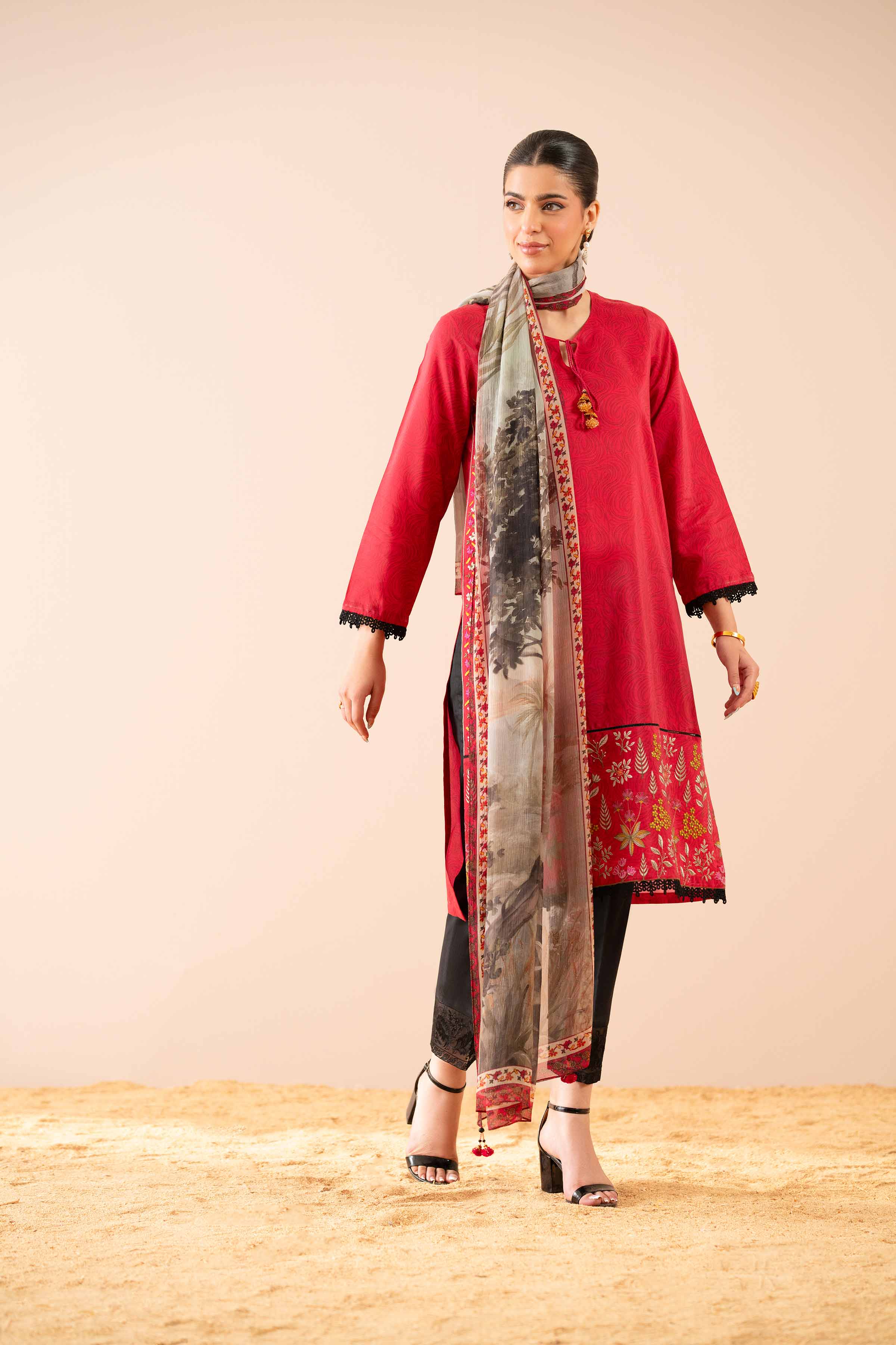 2 Piece - Printed Embroidered Suit - PS25-44