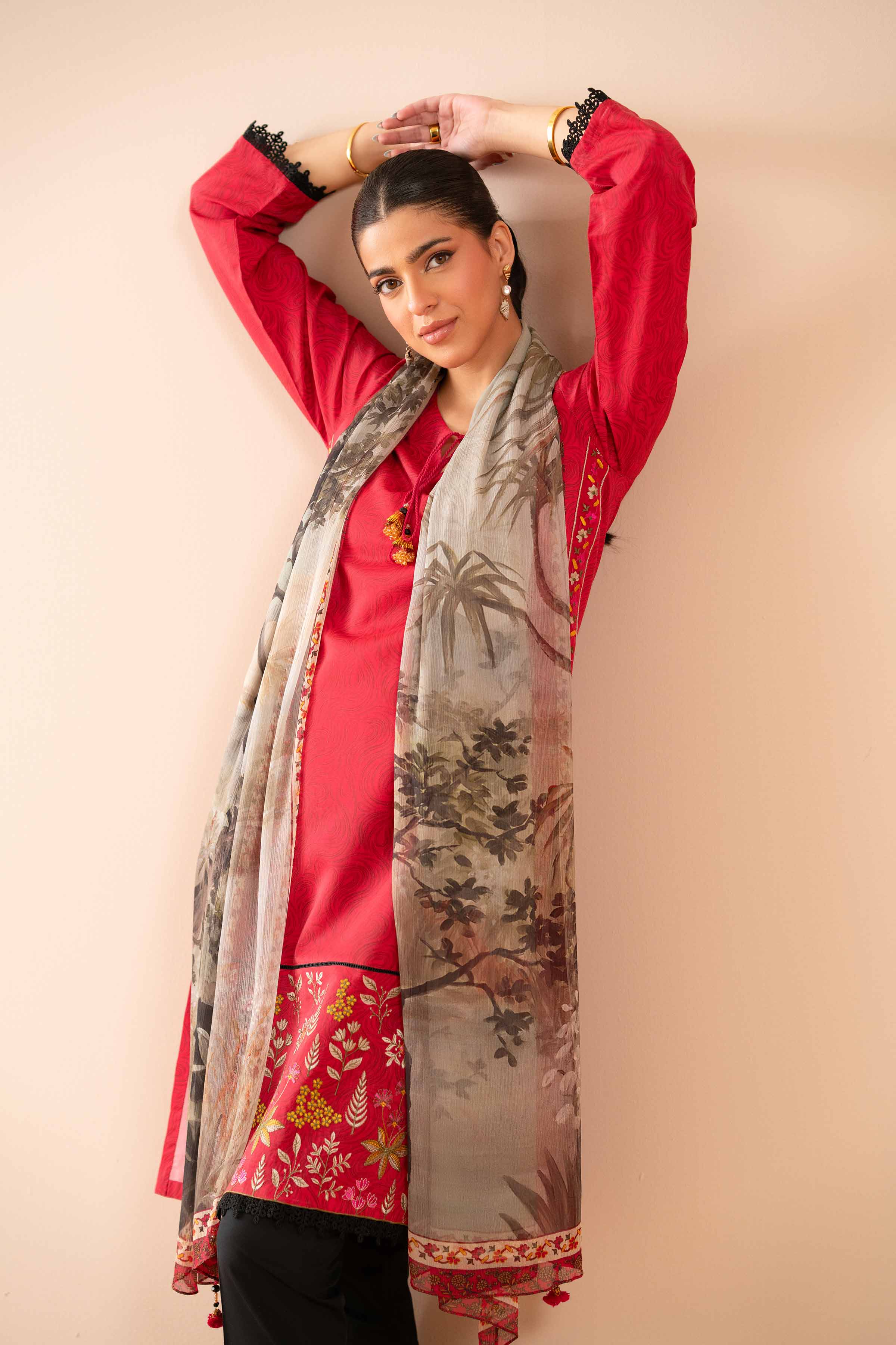 2 Piece - Printed Embroidered Suit - PS25-44