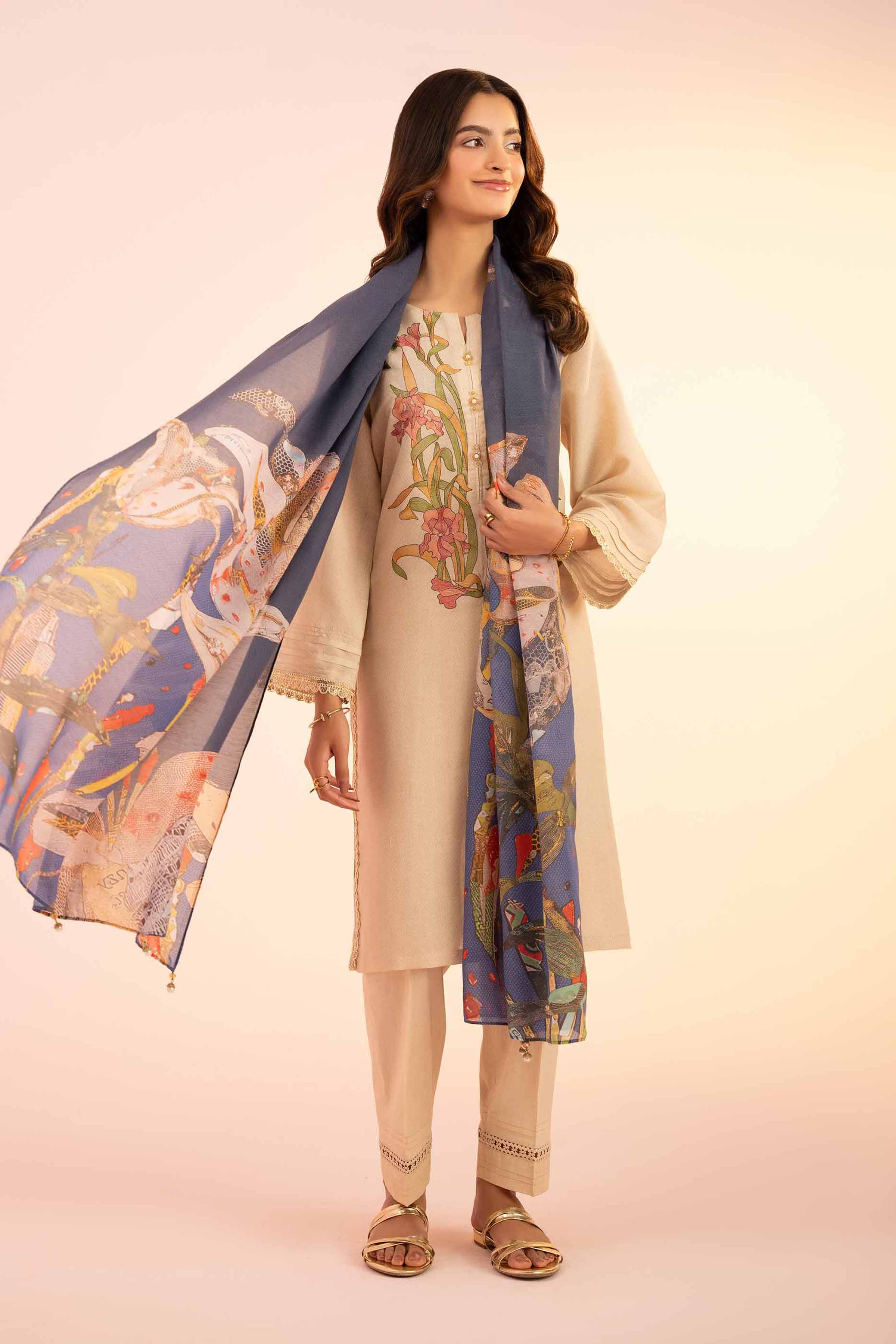 3 Piece - Printed Embroidered Suit - PS25-45