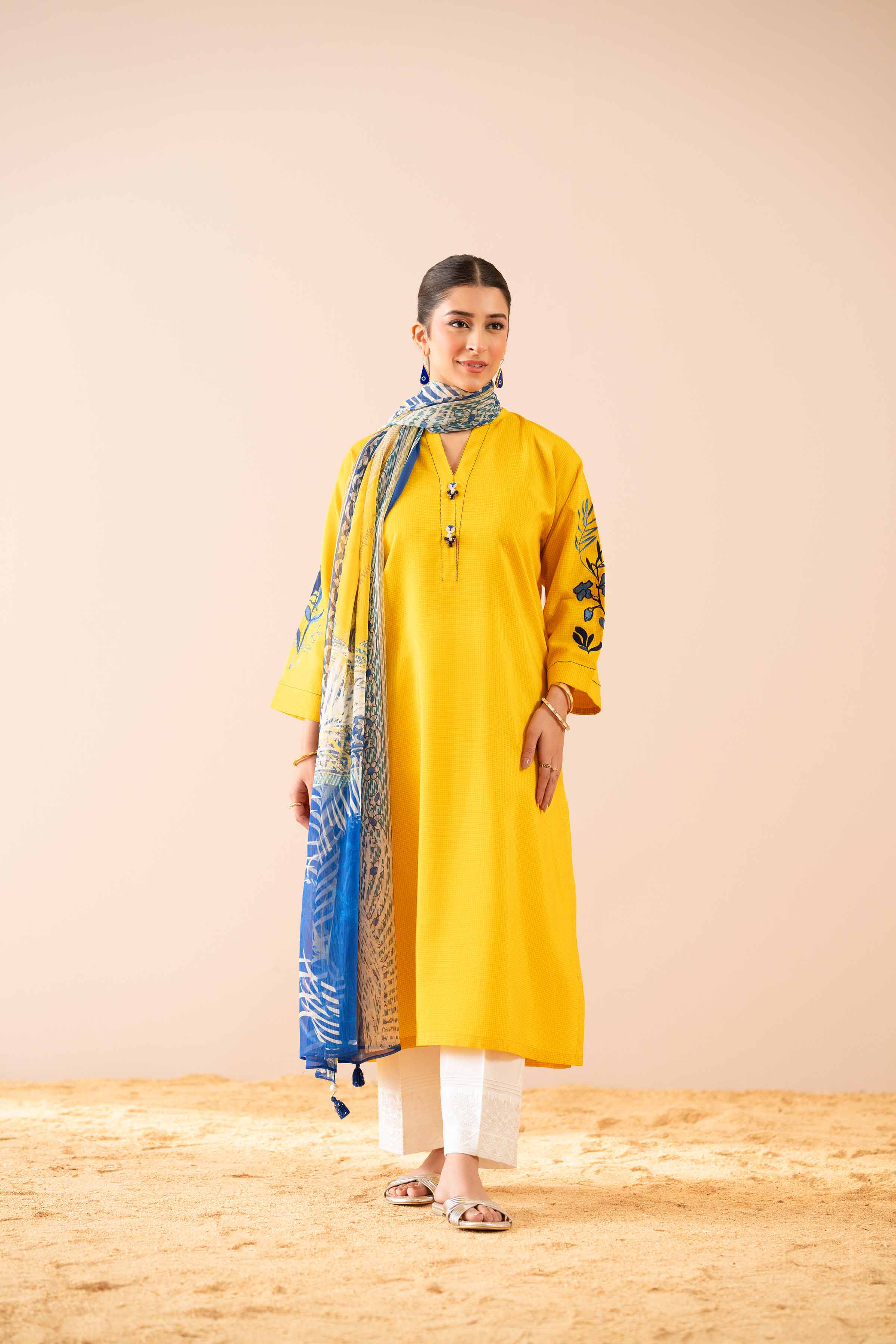 2 Piece - Printed Embroidered Suit - PS25-68