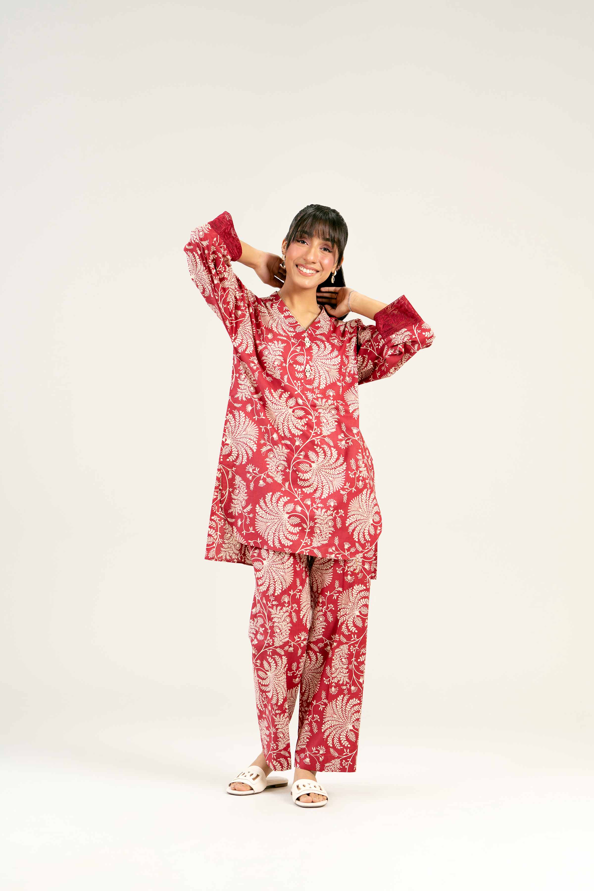 2 Piece - Printed Embroidered Suit - PS25-69