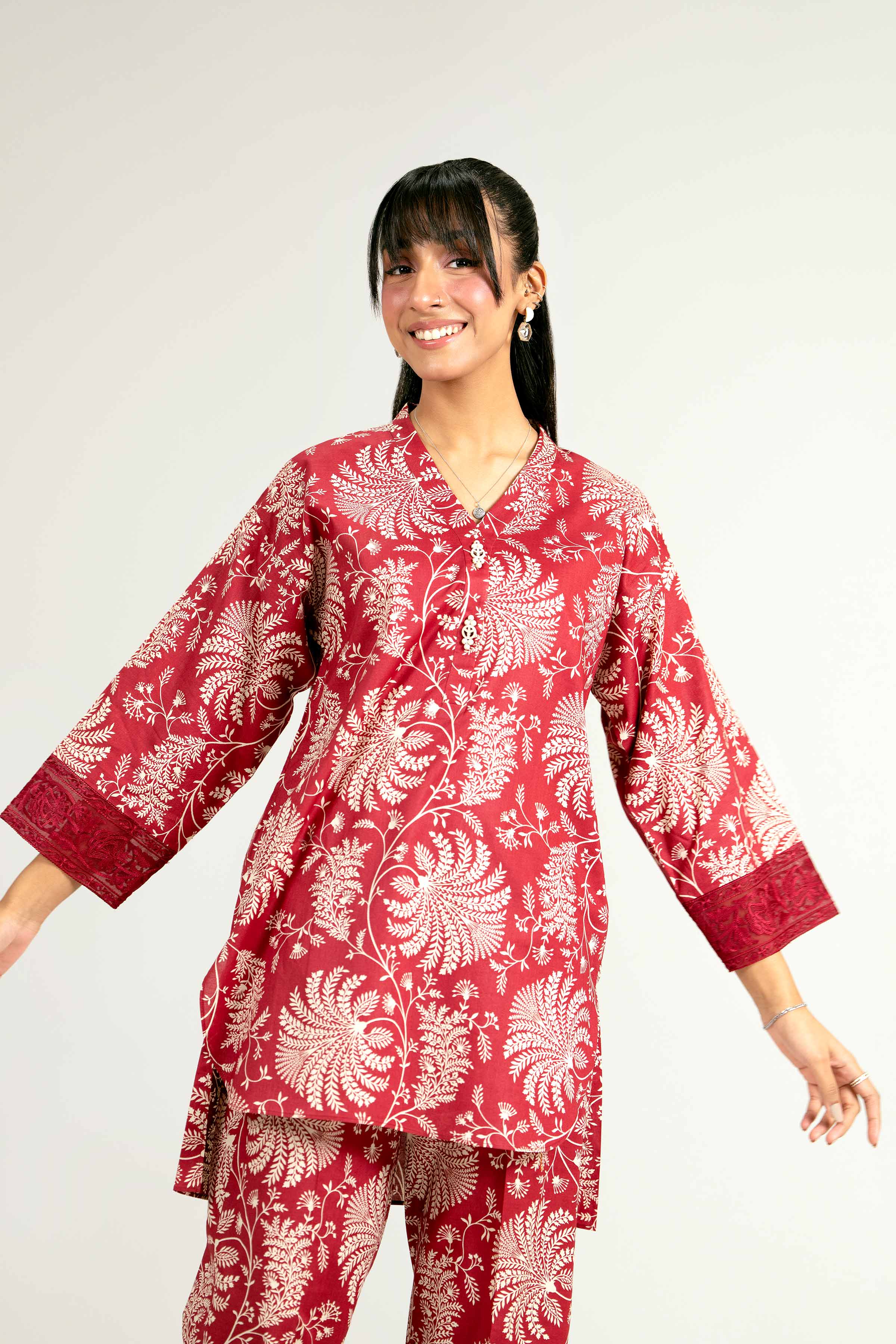 2 Piece - Printed Embroidered Suit - PS25-69