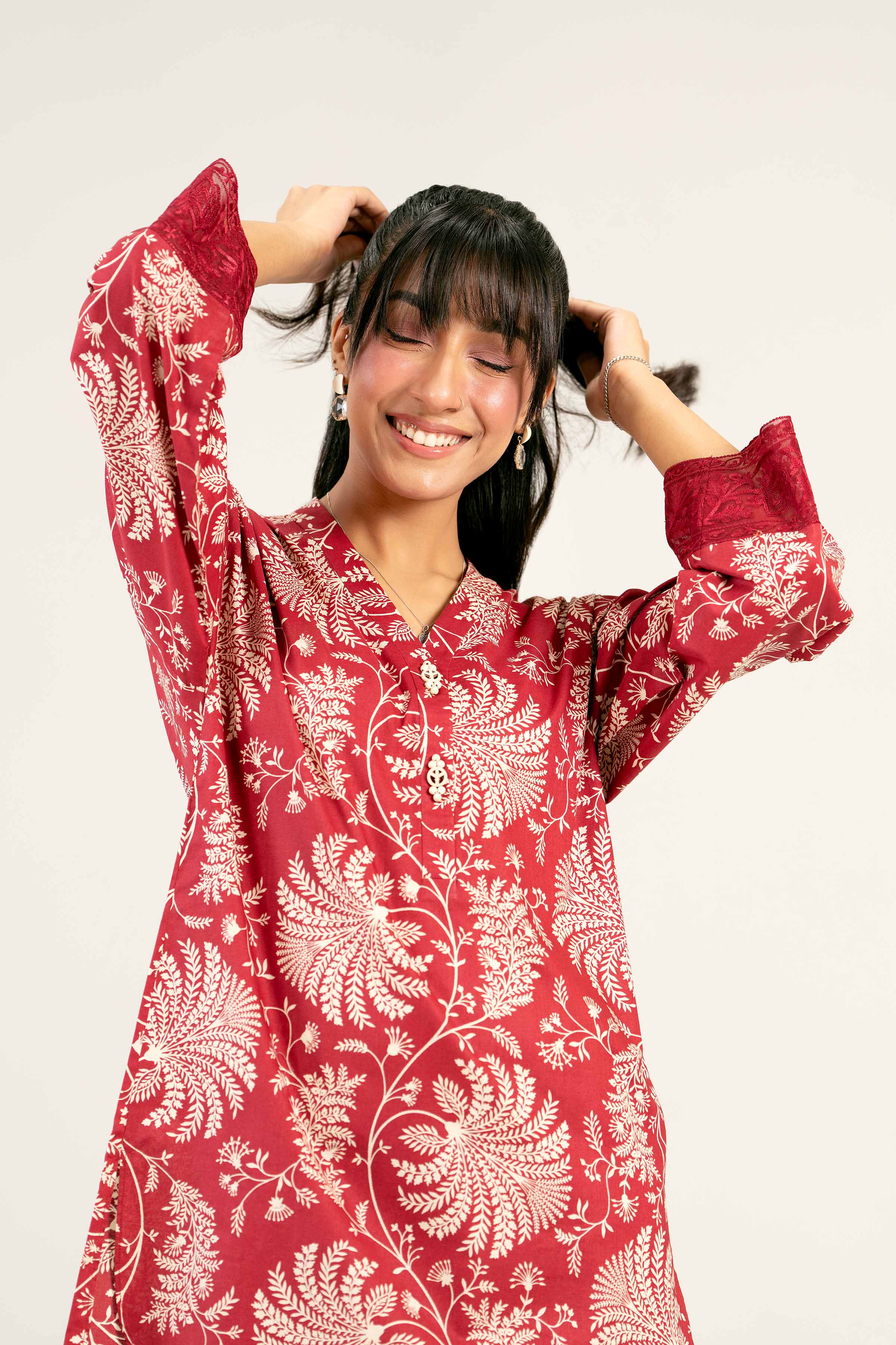2 Piece - Printed Embroidered Suit - PS25-69