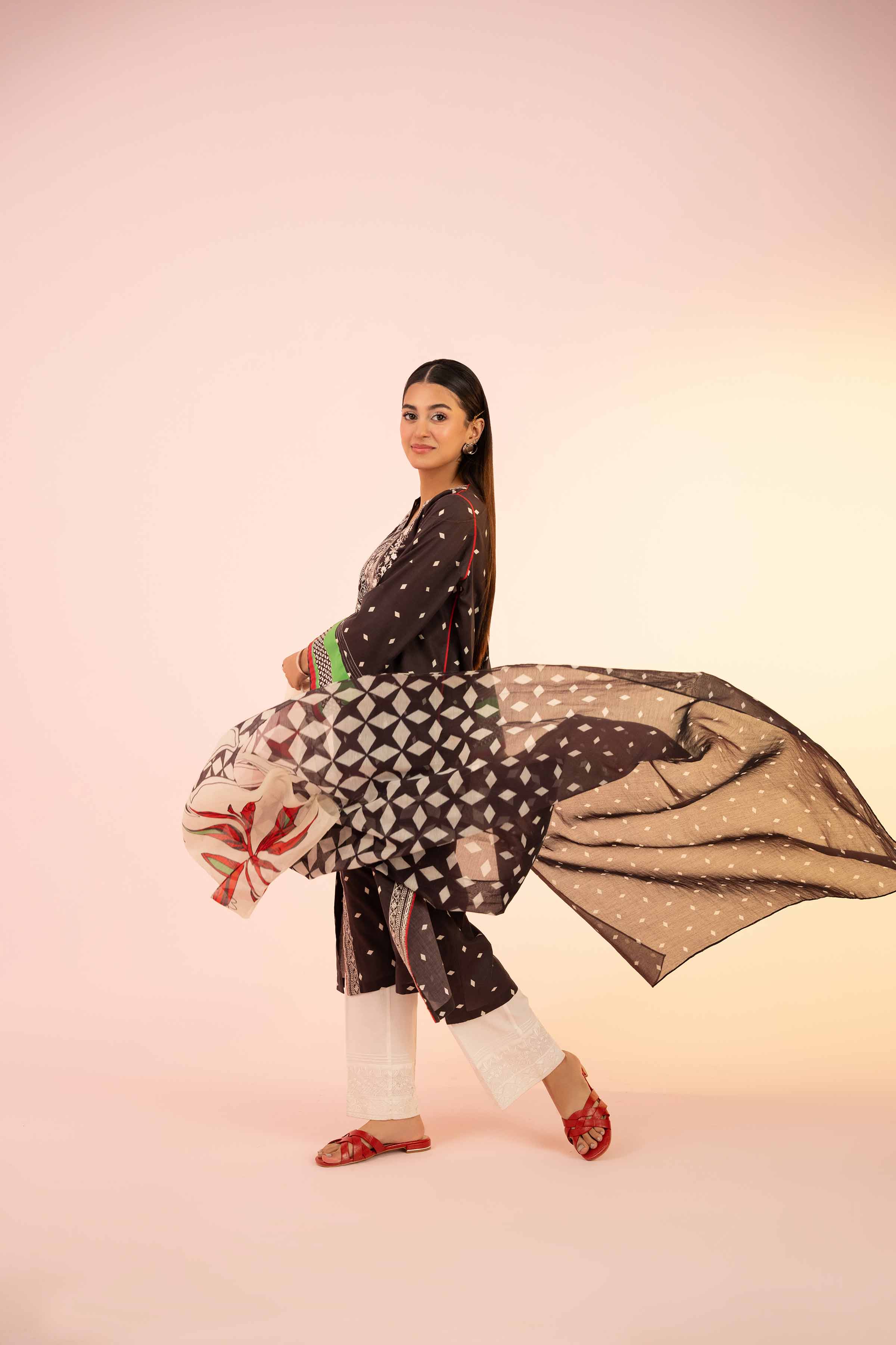 2 Piece - Printed Embroidered Suit - PS25-75