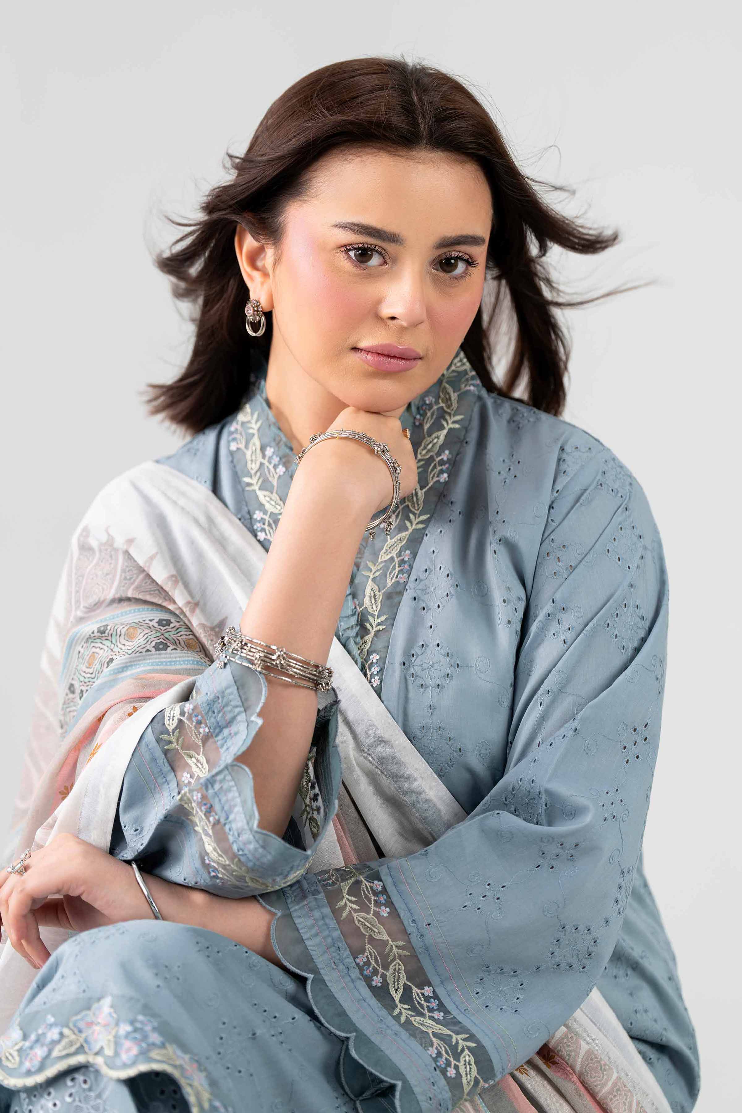 3 Piece - Printed Embroidered Suit - PS26-117