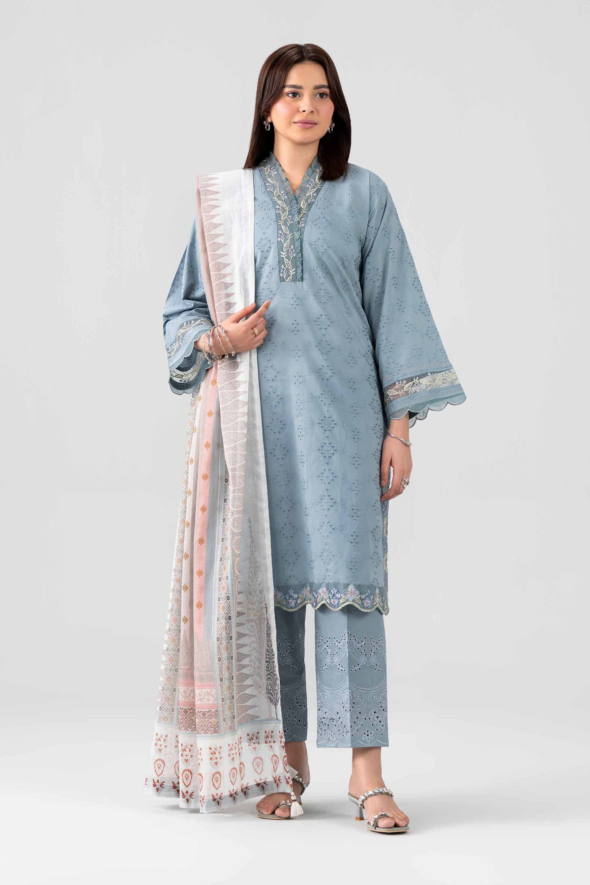 3 Piece - Printed Embroidered Suit - PS26-117