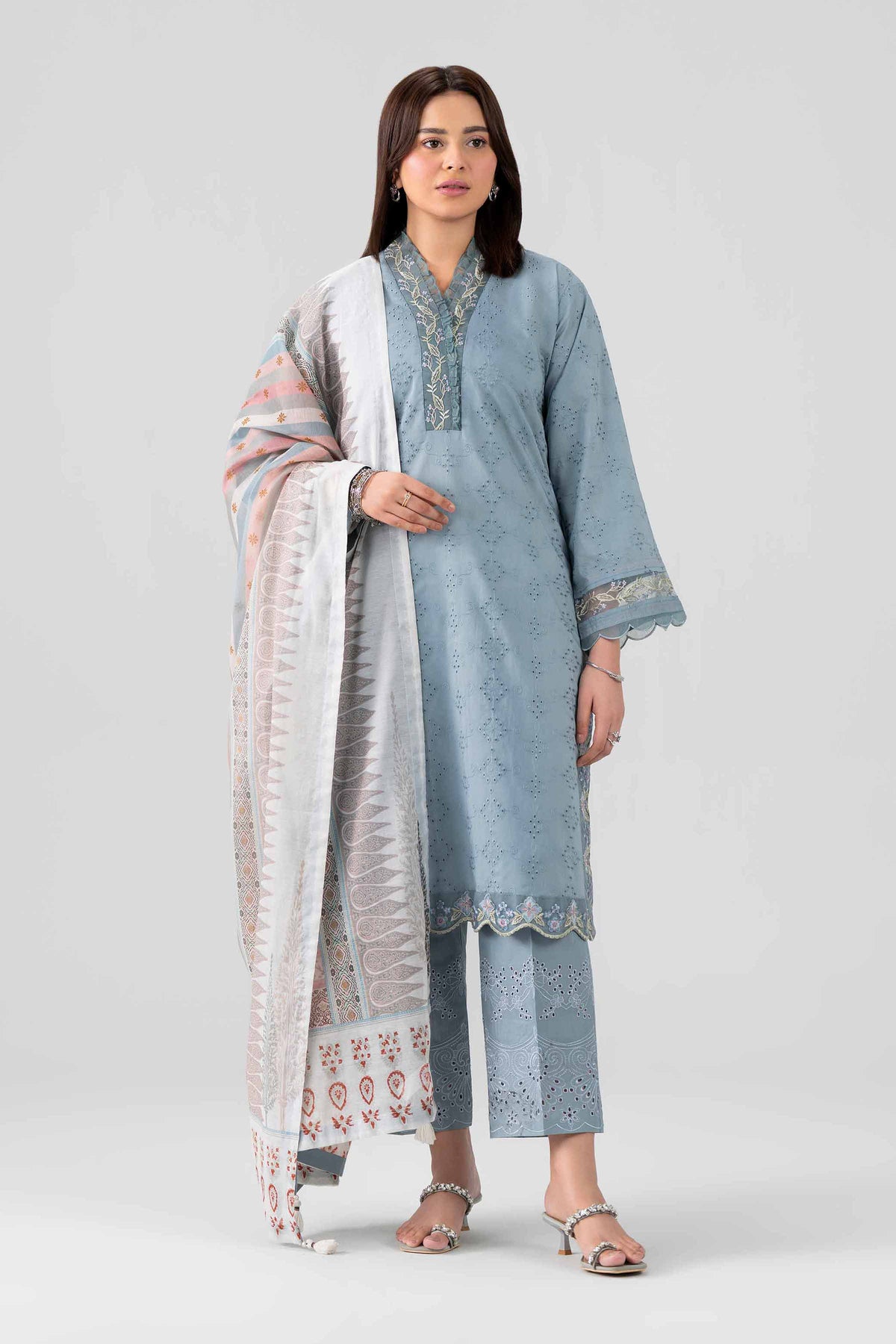 3 Piece - Printed Embroidered Suit - PS26-117