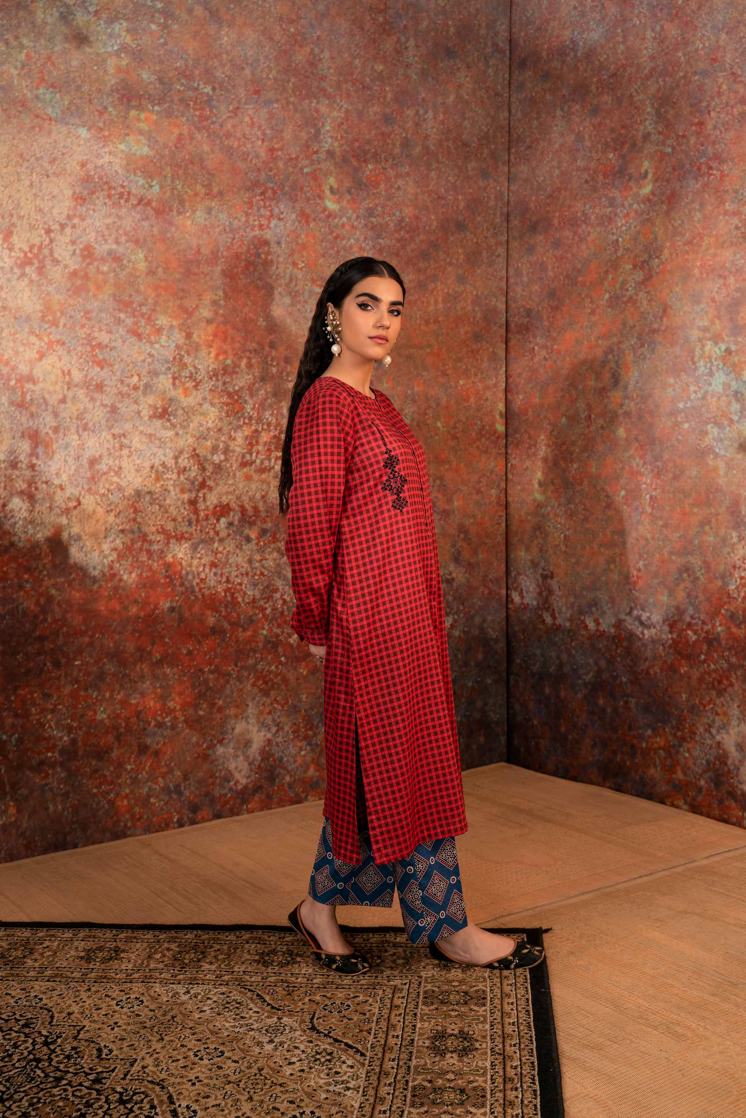 2 Piece - Printed Embroidered Suit - PW23-219