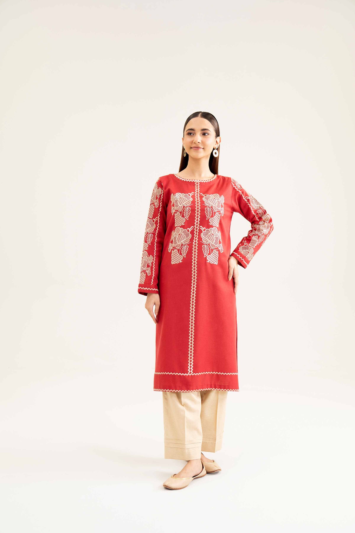 Buy Red Embroidered Karandi 1-piece ready to wear Shirt