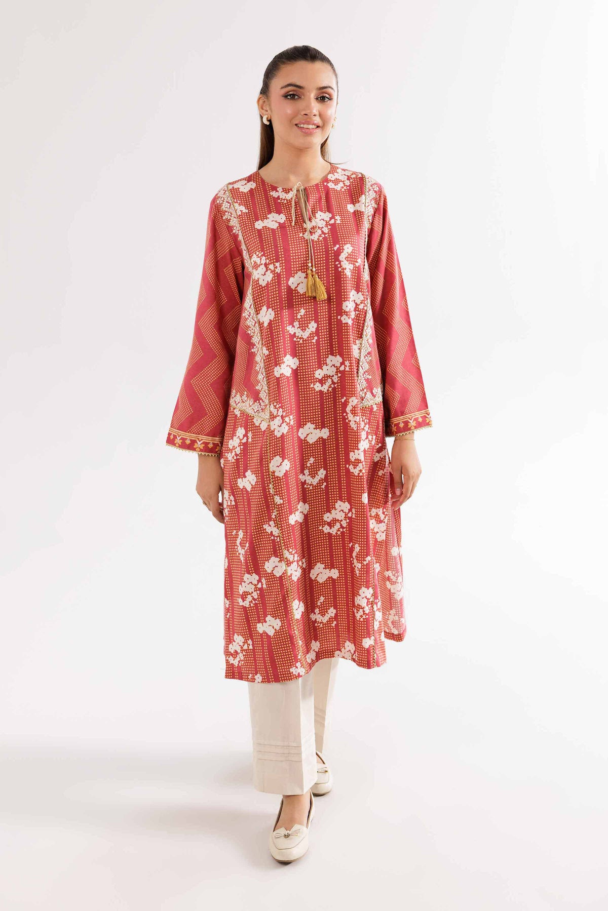 Buy Red Embroidered Karandi 1-piece ready to wear Shirt