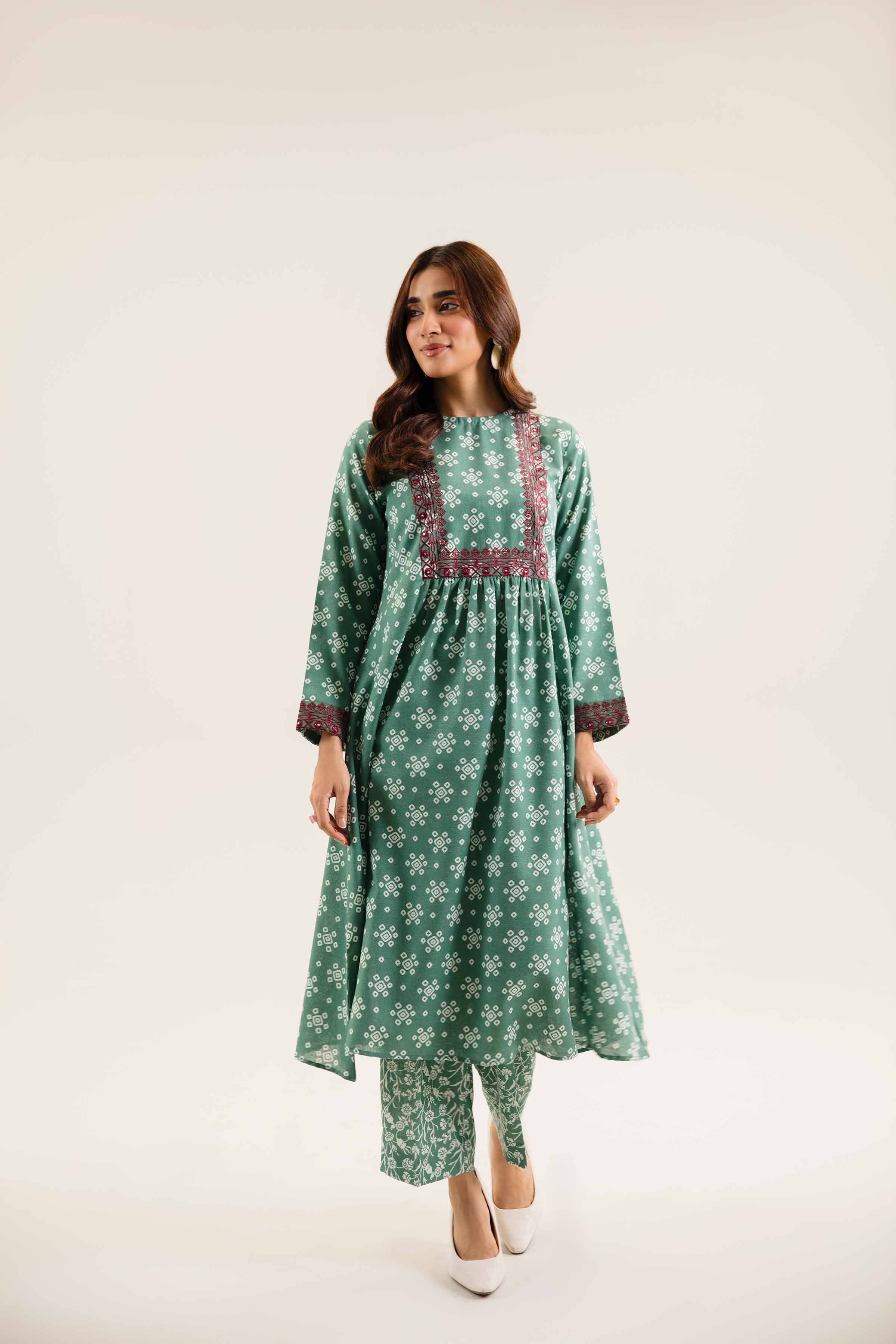 2 Piece - Printed Embroidered Suit - PW24-160