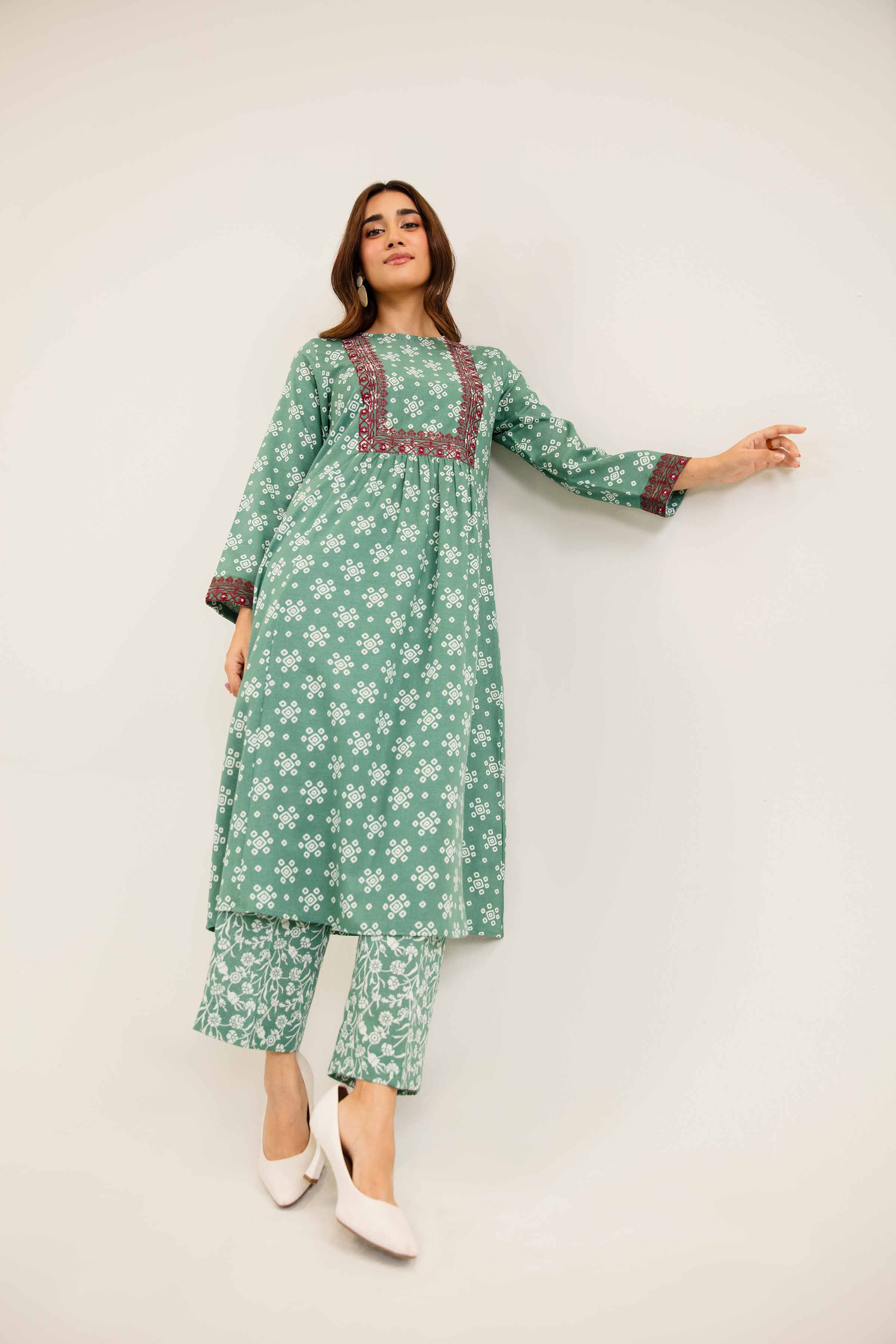2 Piece - Printed Embroidered Suit - PW24-160