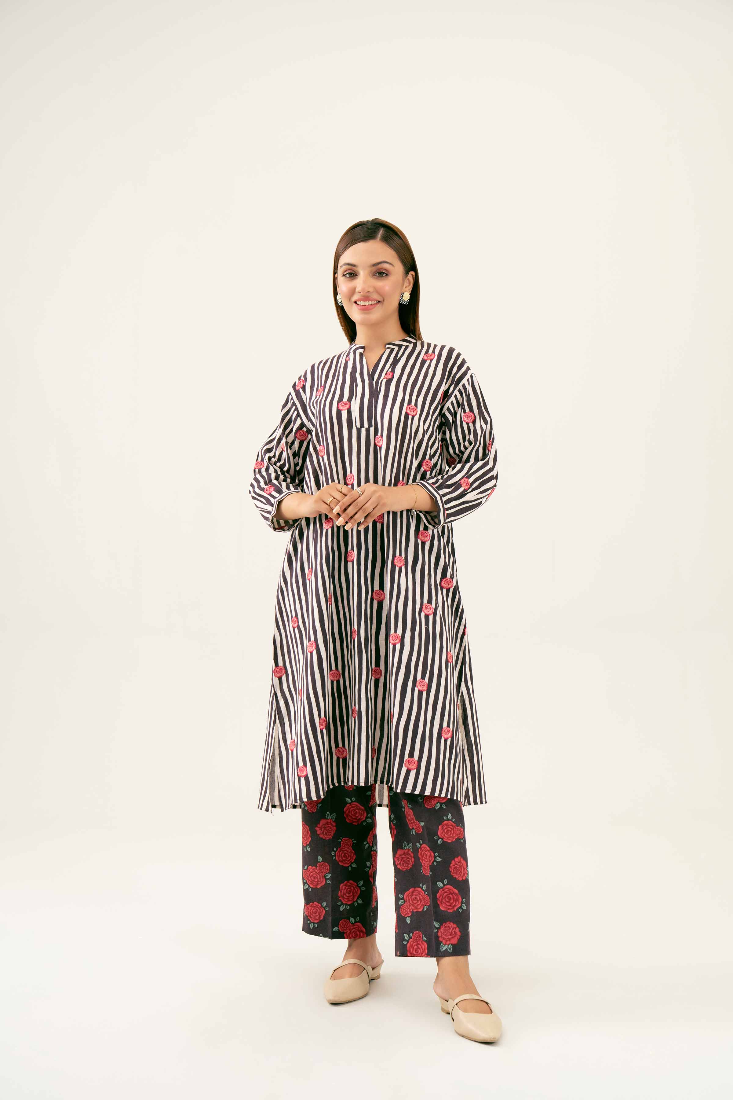 2 Piece - Printed Embroidered Suit - PW24-180