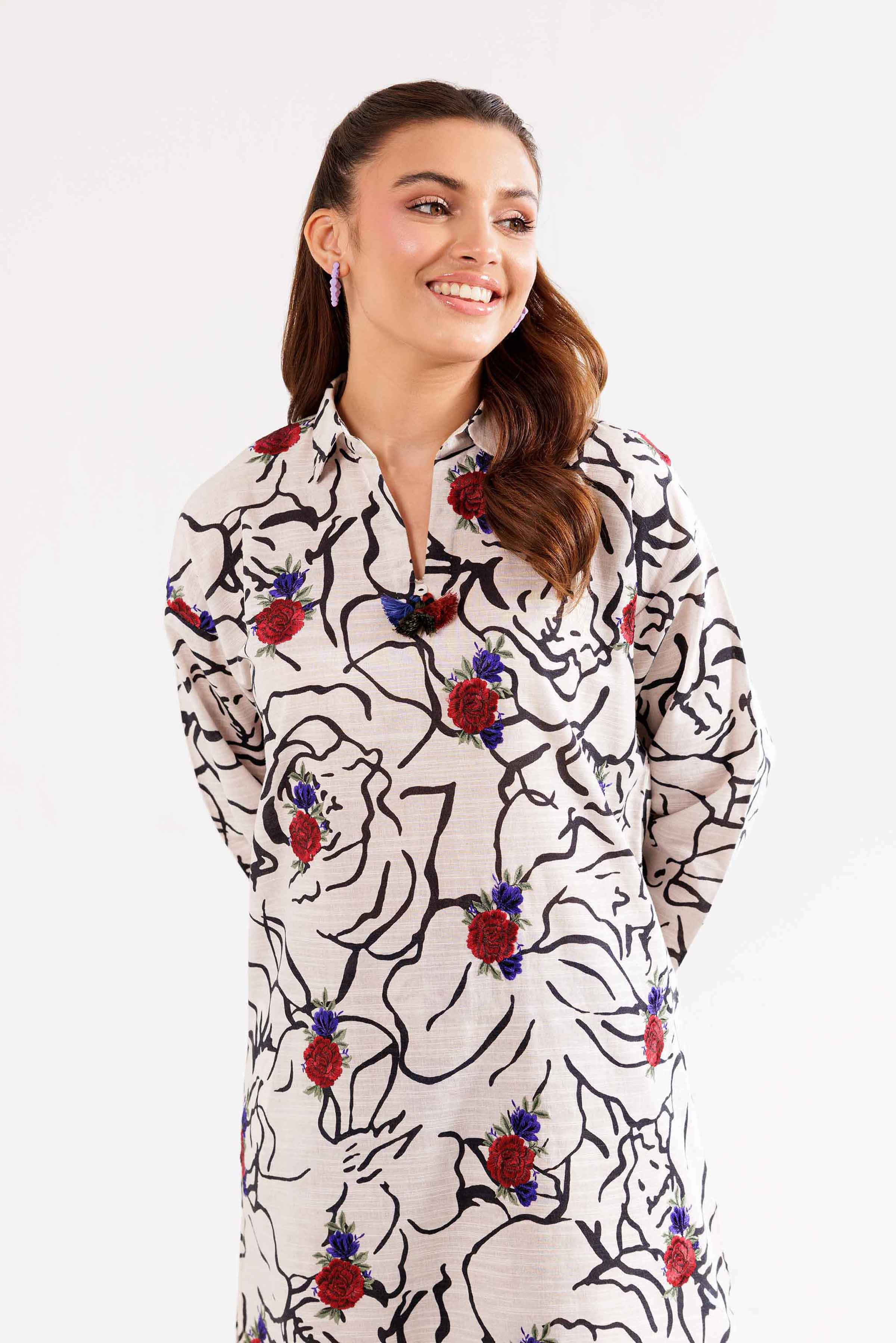 2 Piece - Printed Embroidered Suit - PW24-193