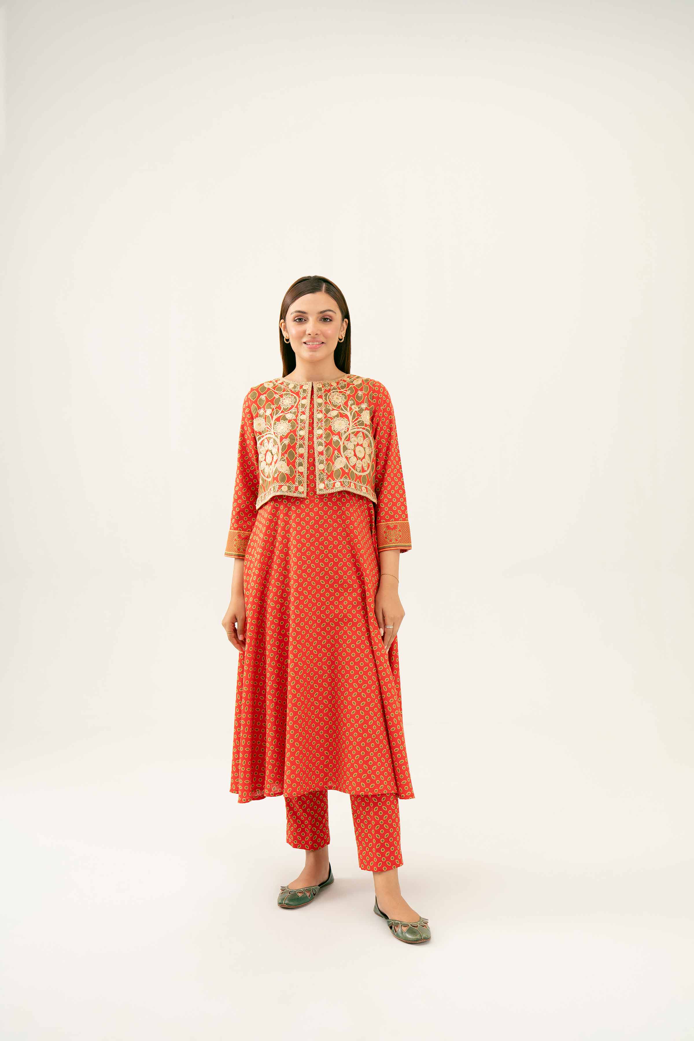 3 Piece - Printed Embroidered Suit - PW24-219