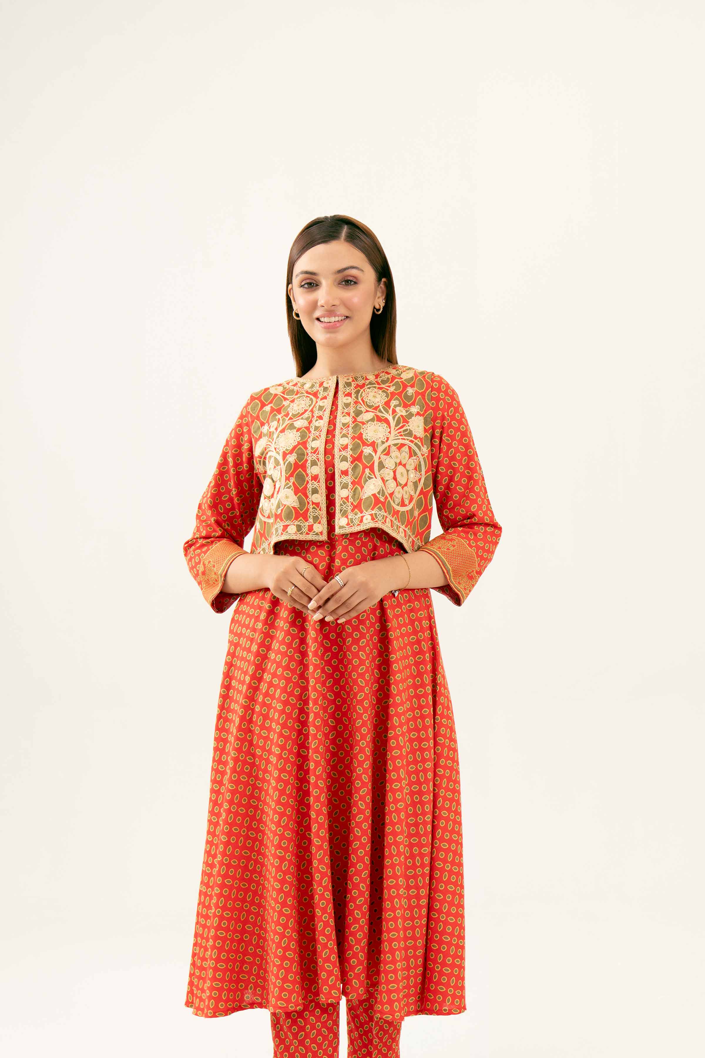 3 Piece - Printed Embroidered Suit - PW24-219