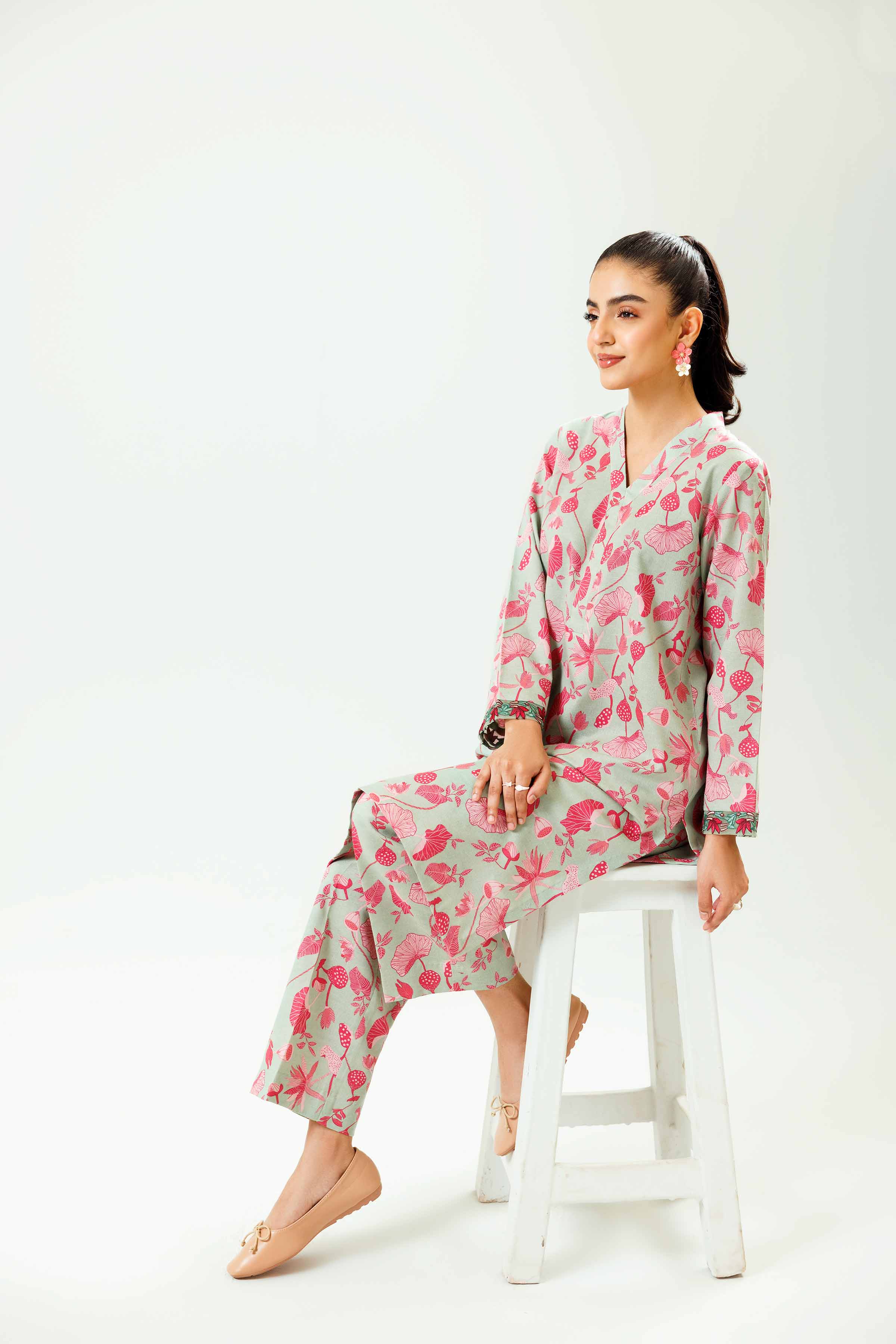 2 Piece - Printed Embroidered Suit - PW24-227