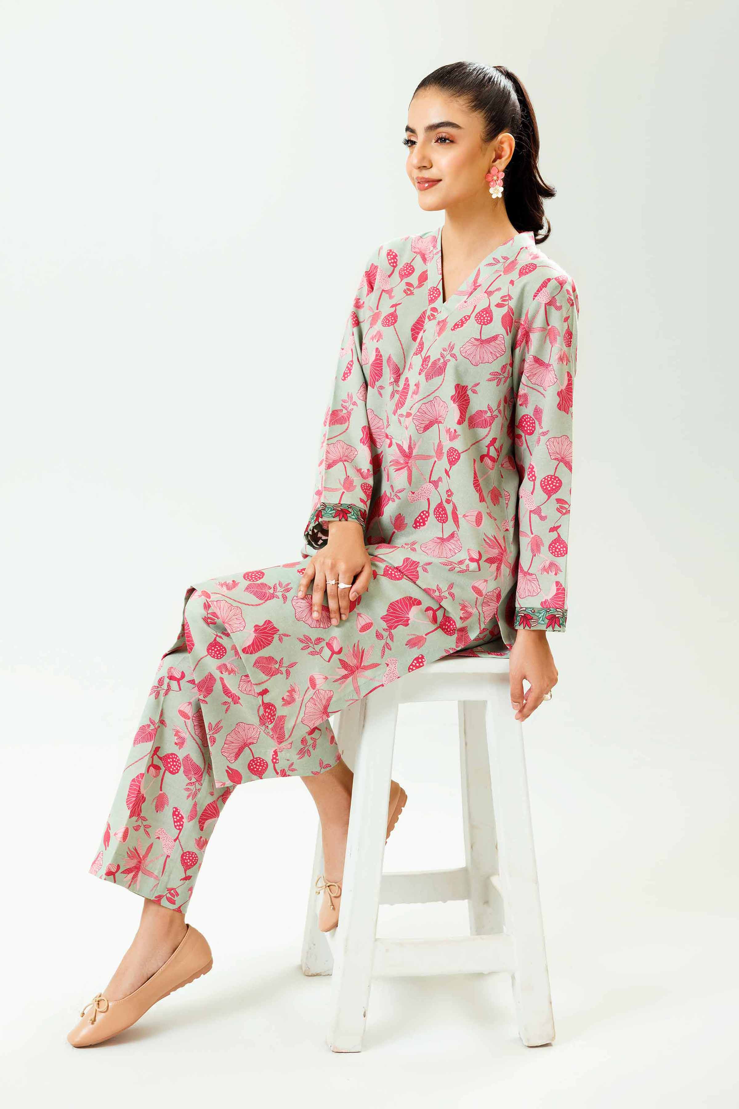 2 Piece - Printed Embroidered Suit - PW24-227