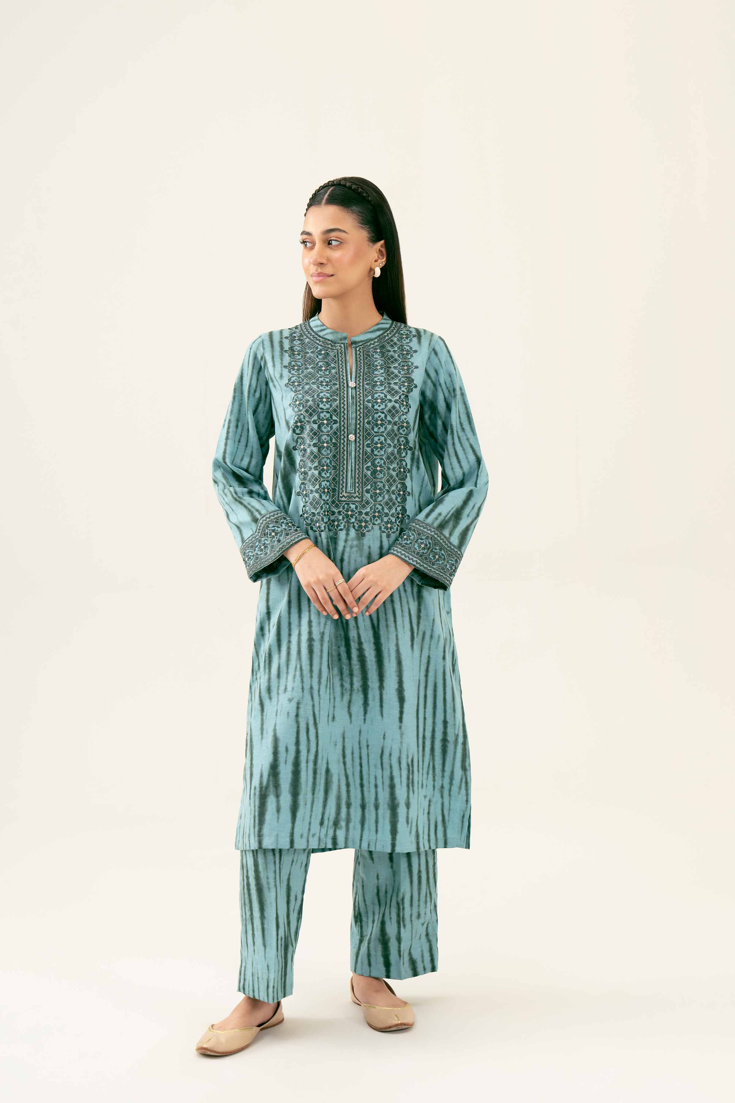 2 Piece - Printed Embroidered Suit - PW24-236