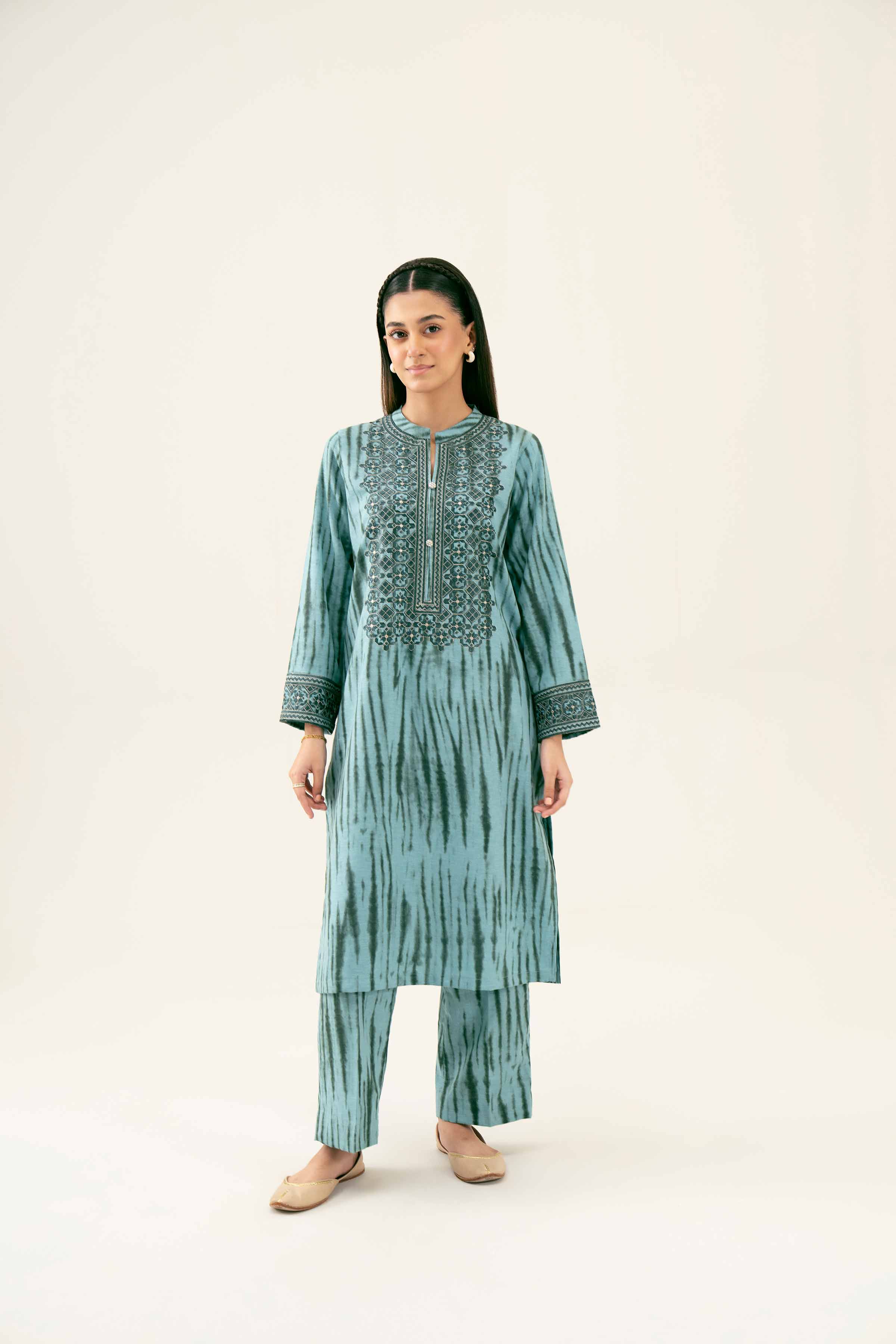 2 Piece - Printed Embroidered Suit - PW24-236