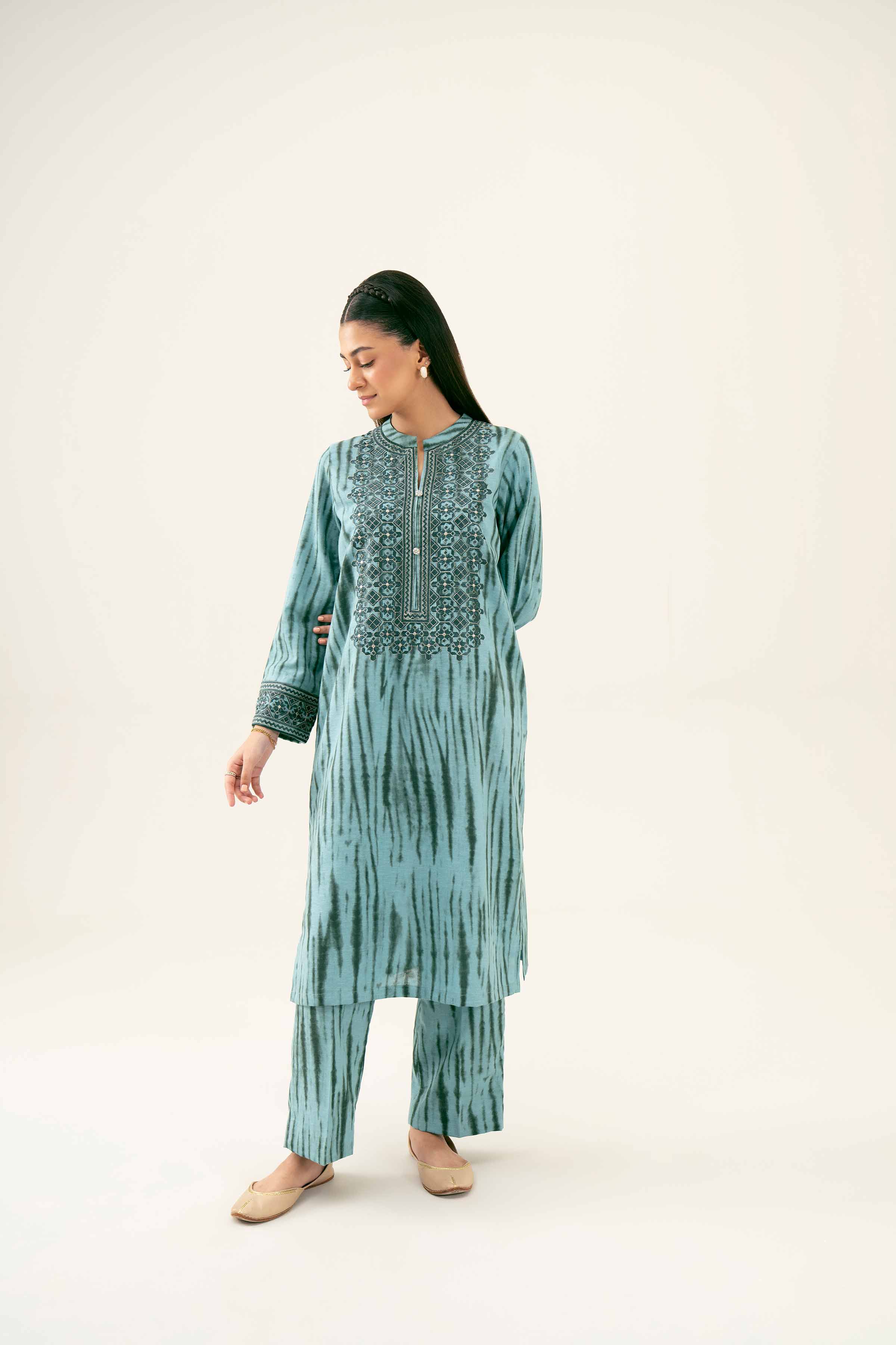 2 Piece - Printed Embroidered Suit - PW24-236