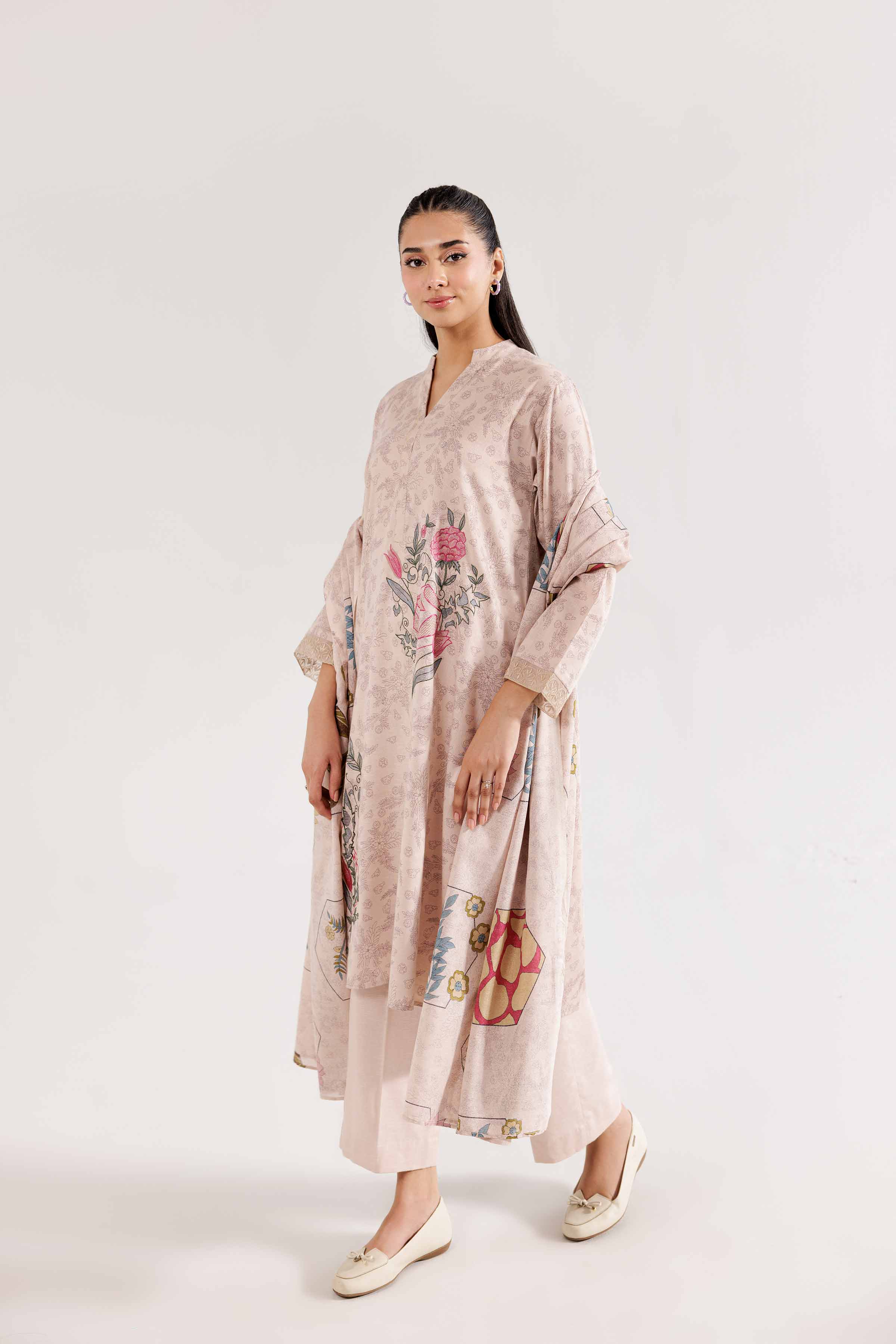 3 Piece - Printed Embroidered Suit - PW24-243