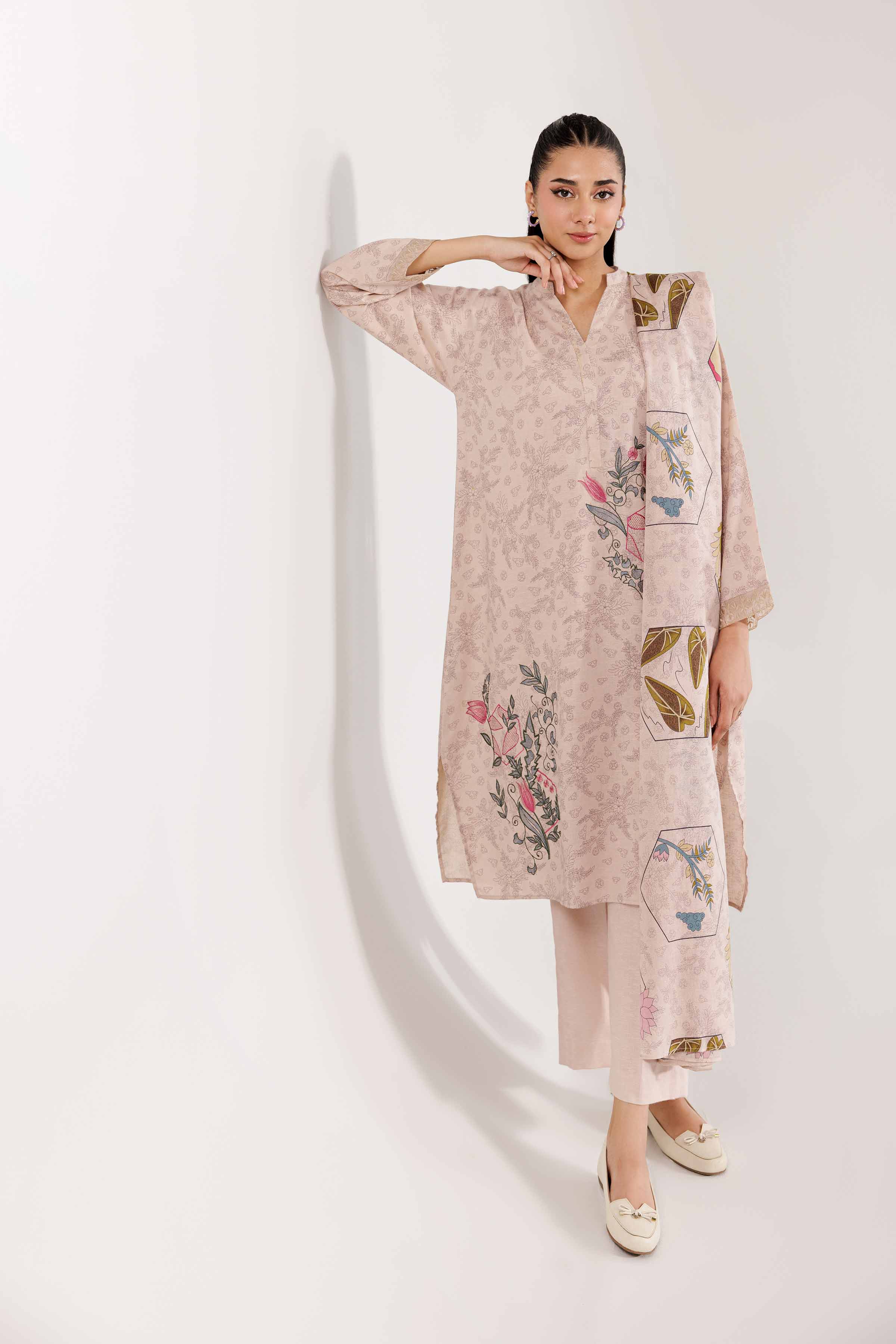 3 Piece - Printed Embroidered Suit - PW24-243