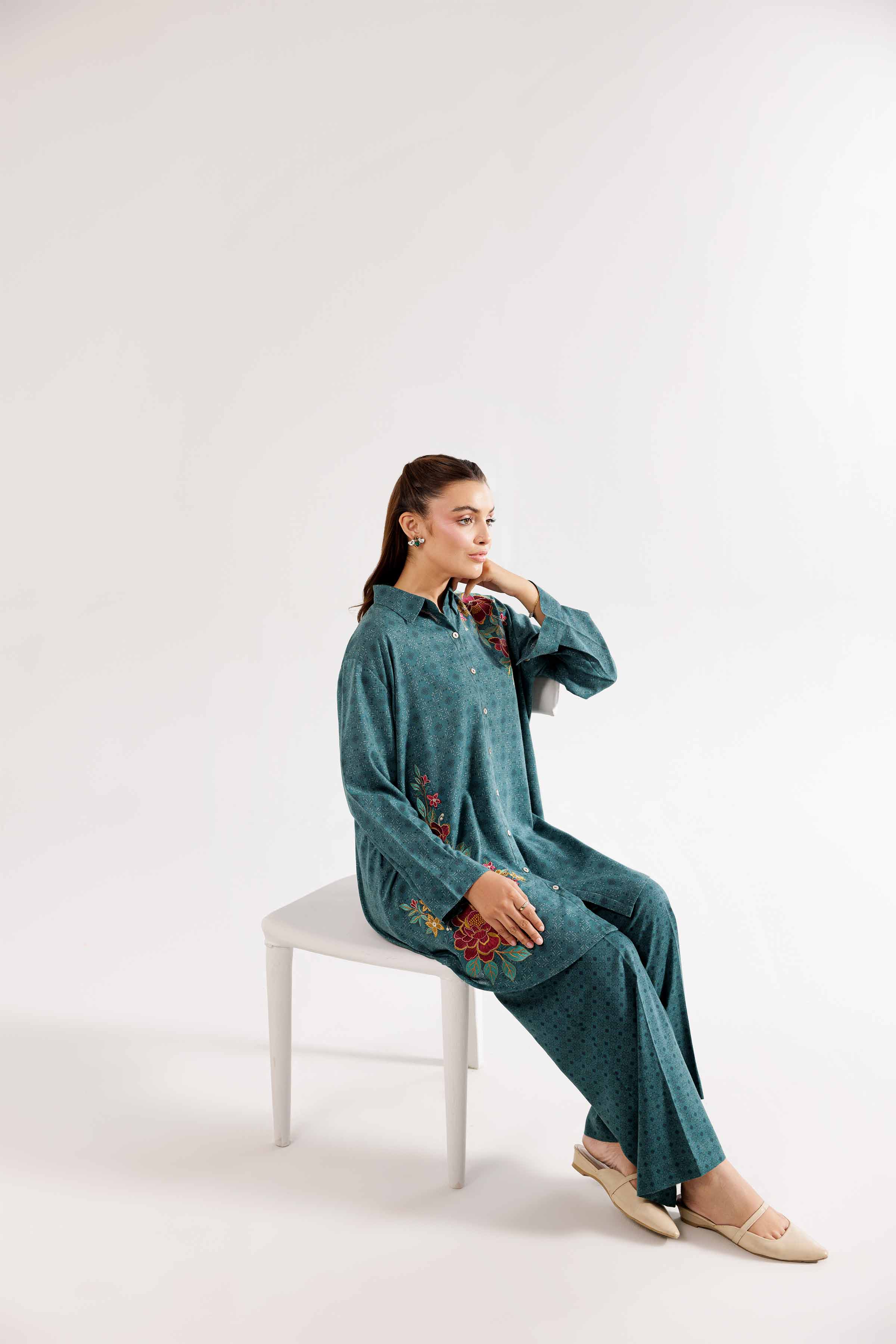 2 Piece - Printed Embroidered Suit - PW24-343