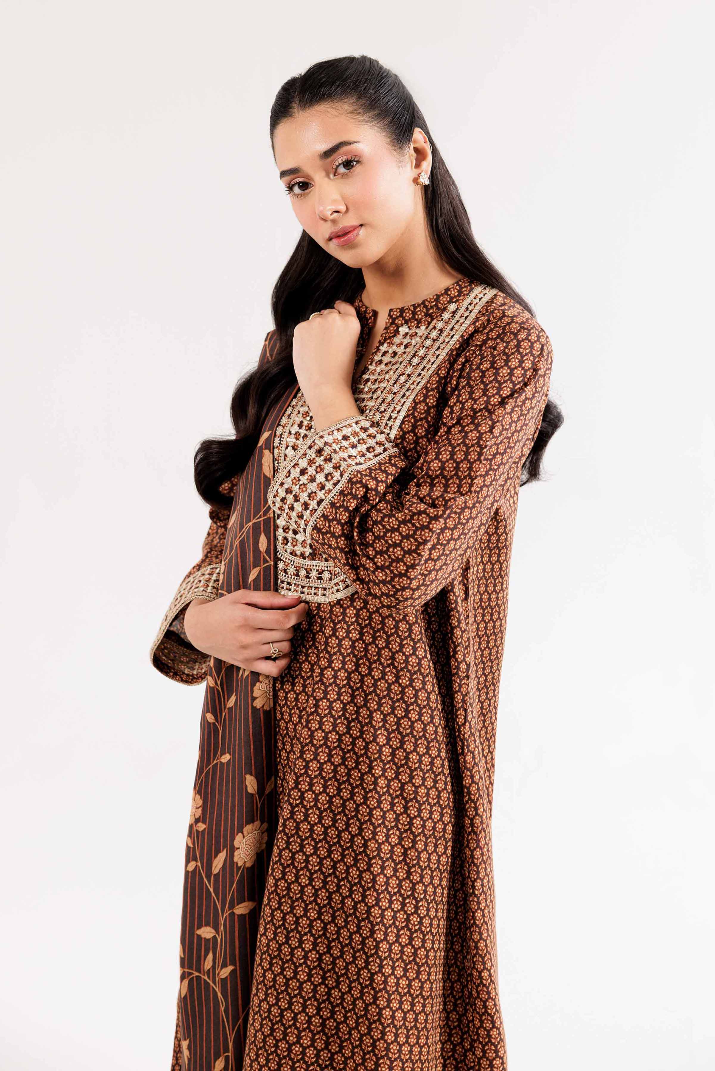 3 Piece - Printed Embroidered Suit - PW24-354