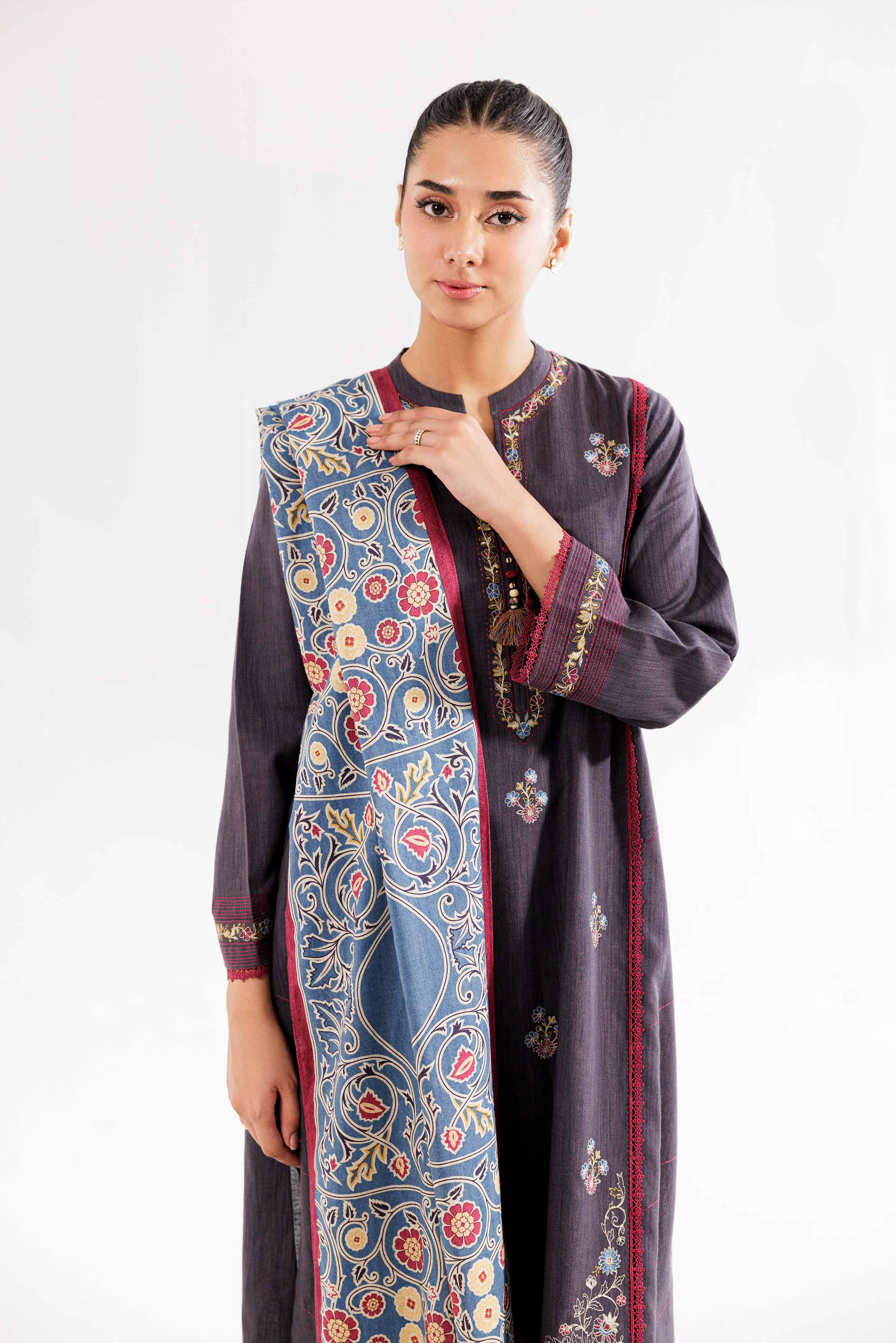 3 Piece - Printed Embroidered Suit - PW24-362