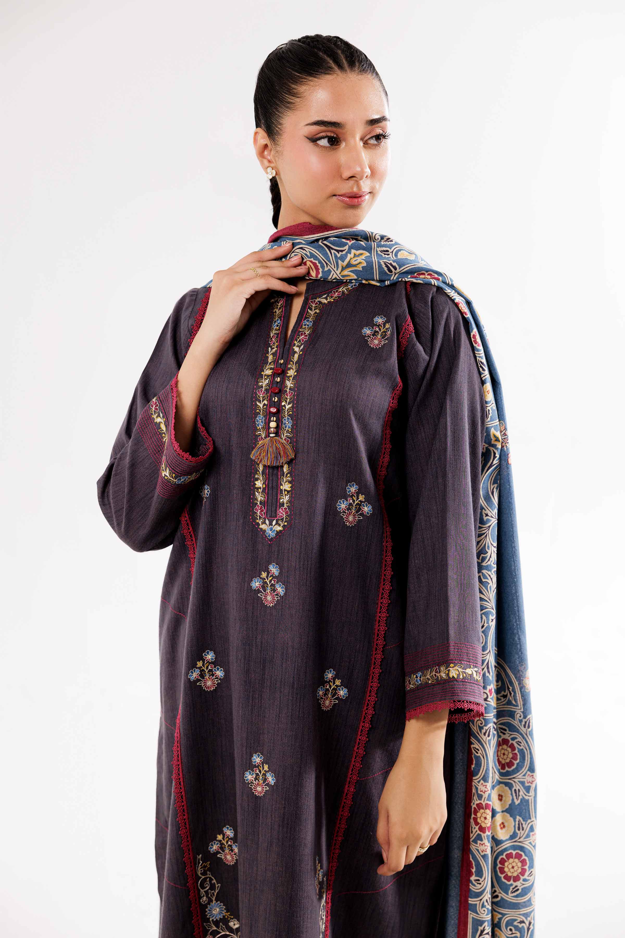 3 Piece - Printed Embroidered Suit - PW24-362