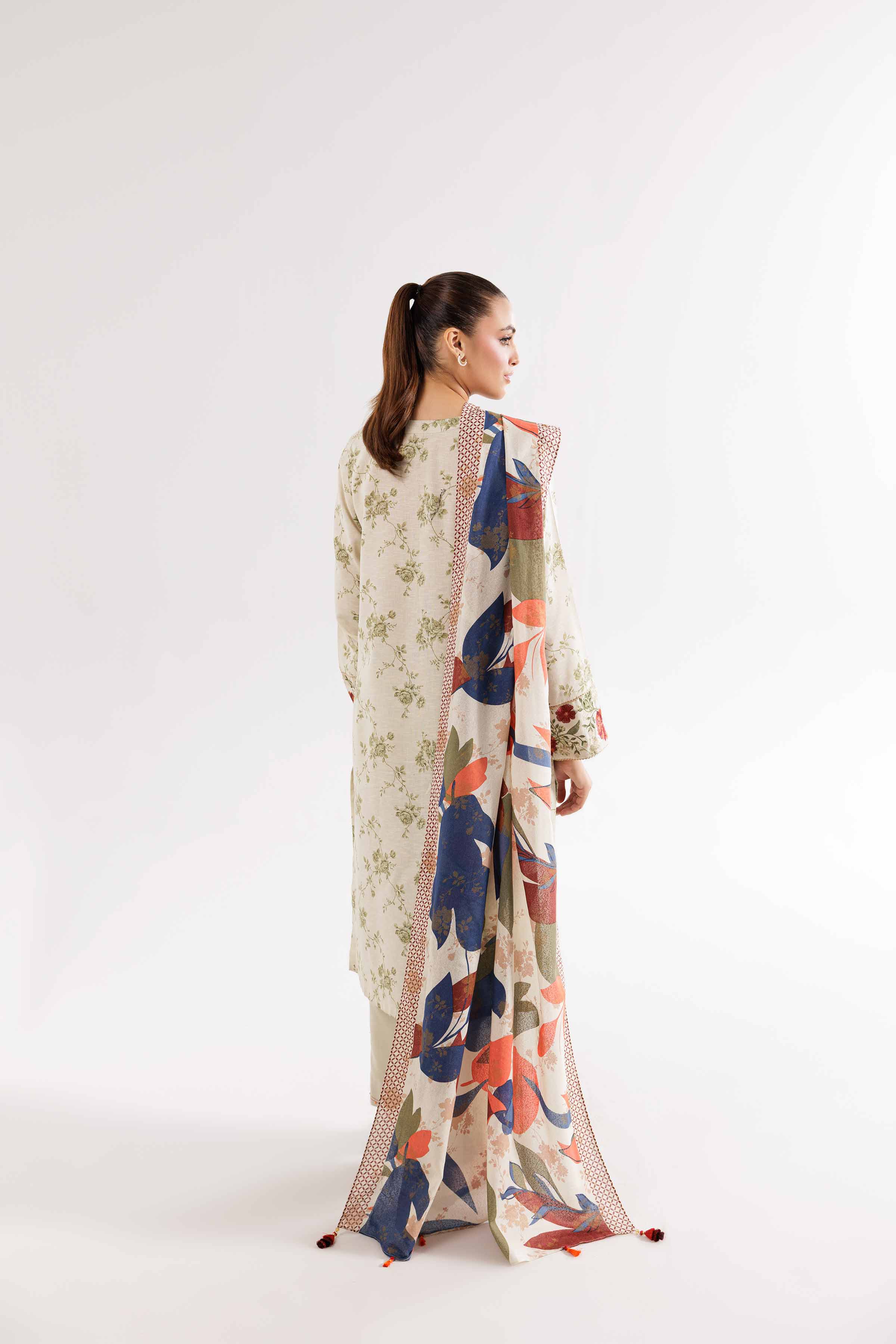 3 Piece - Printed Embroidered Suit - PW24-377