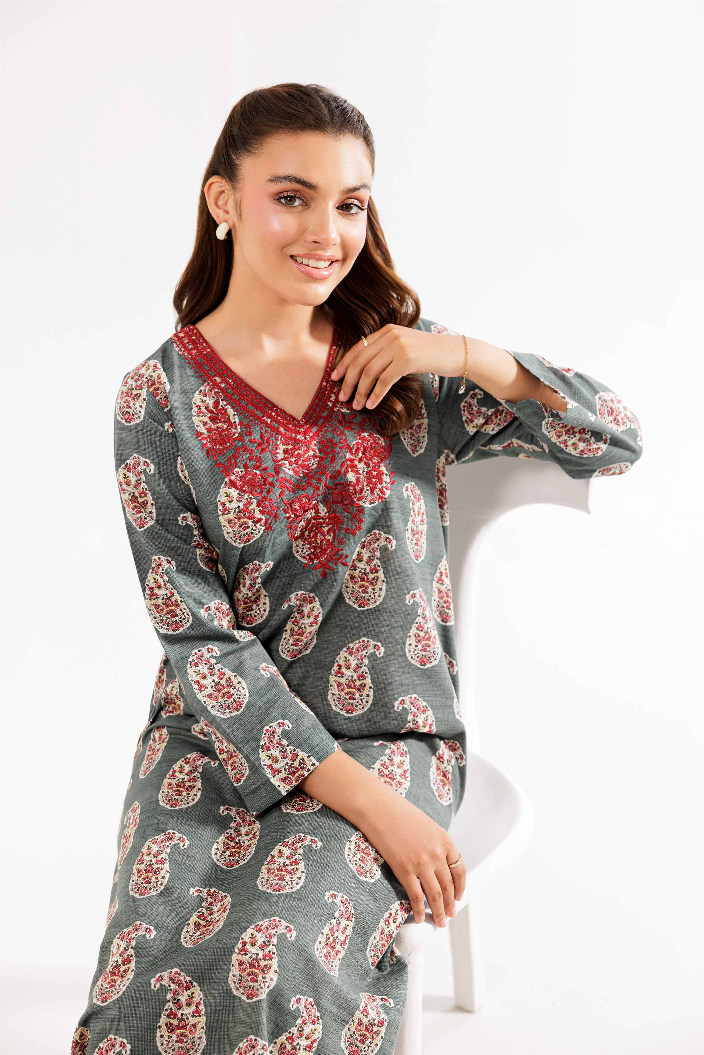 2 Piece - Printed Embroidered Suit - PW24-406