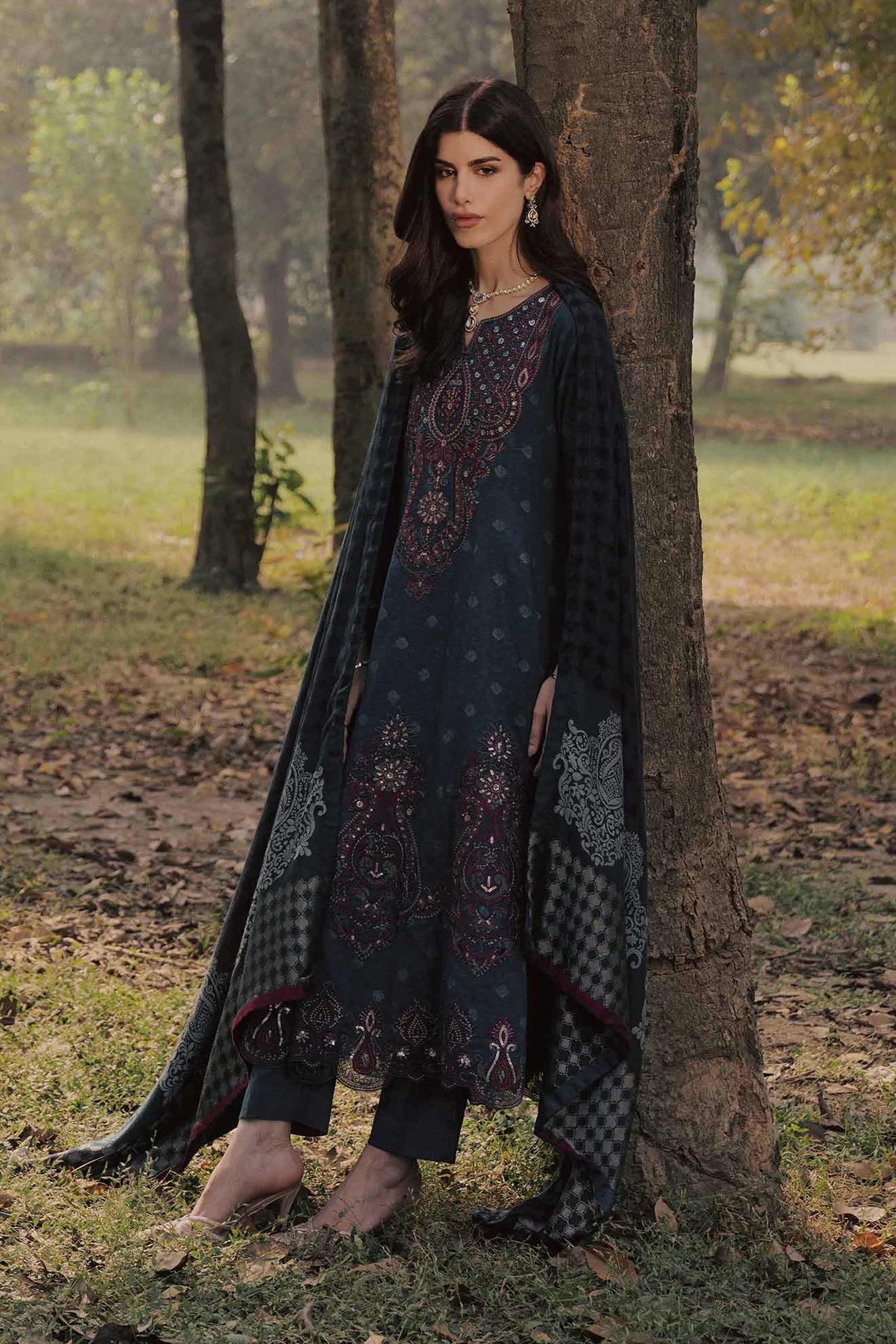 3 Piece - Printed Embroidered Suit - PW25-179
