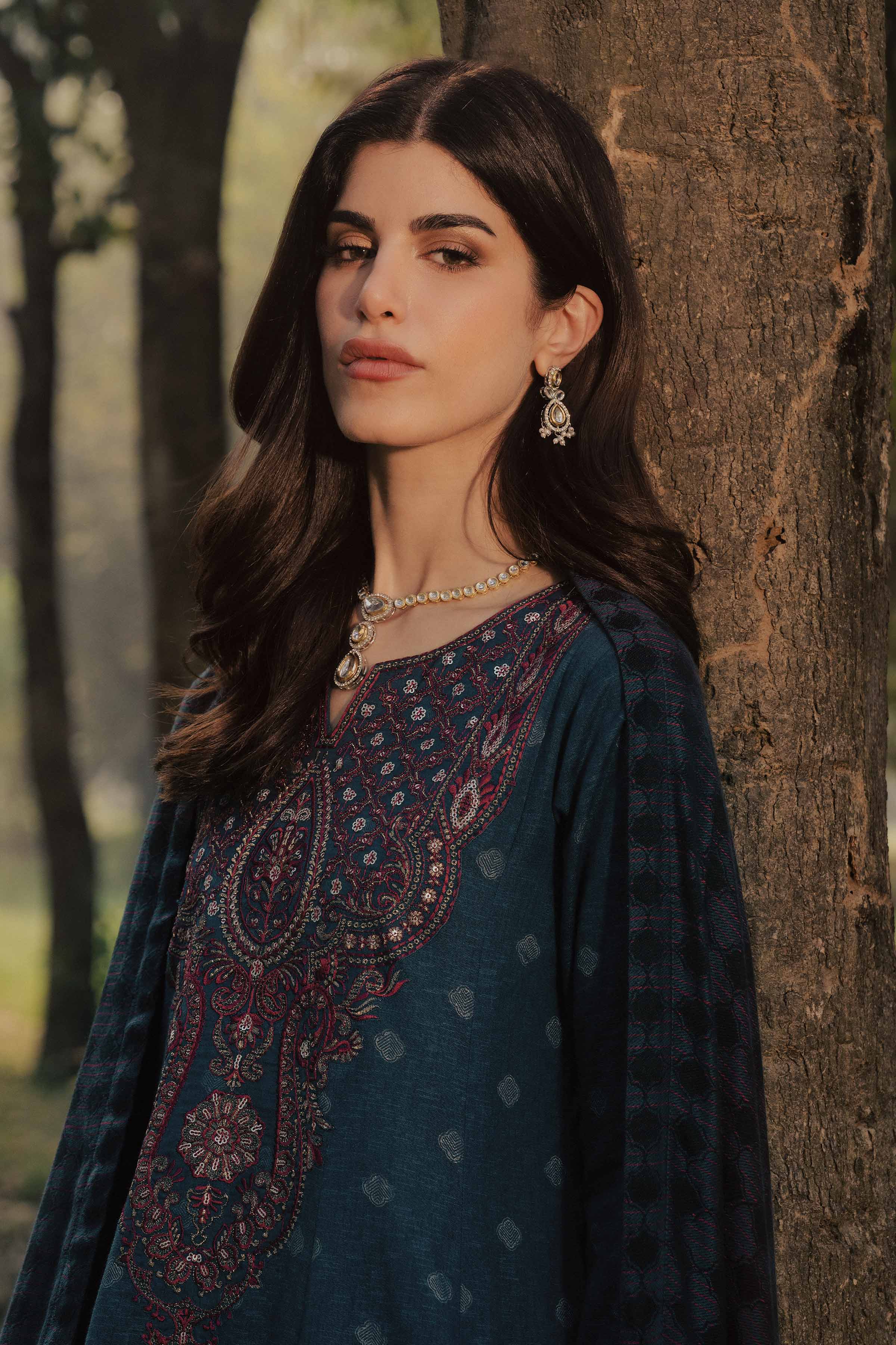 3 Piece - Printed Embroidered Suit - PW25-179