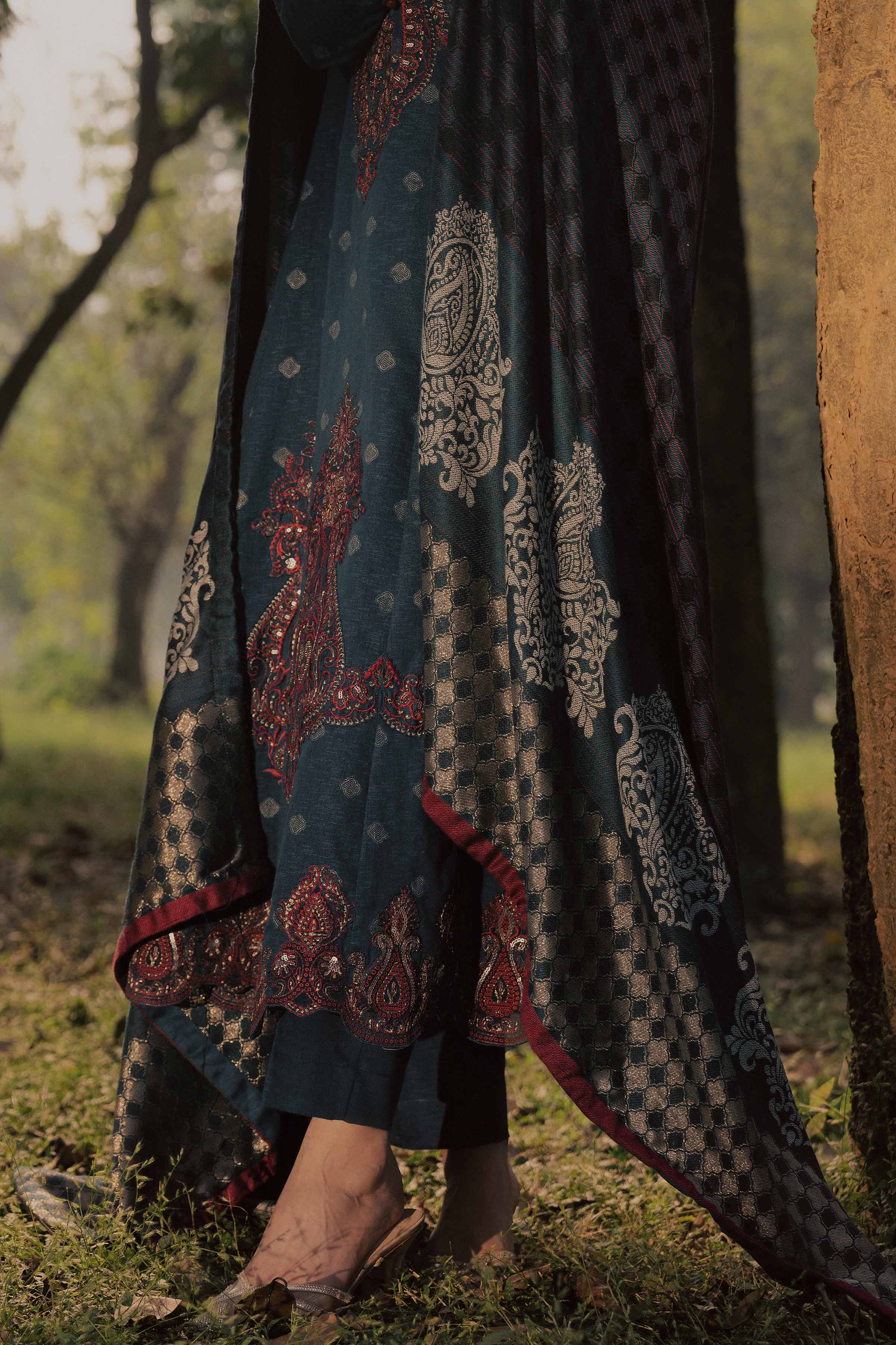 3 Piece - Printed Embroidered Suit - PW25-179