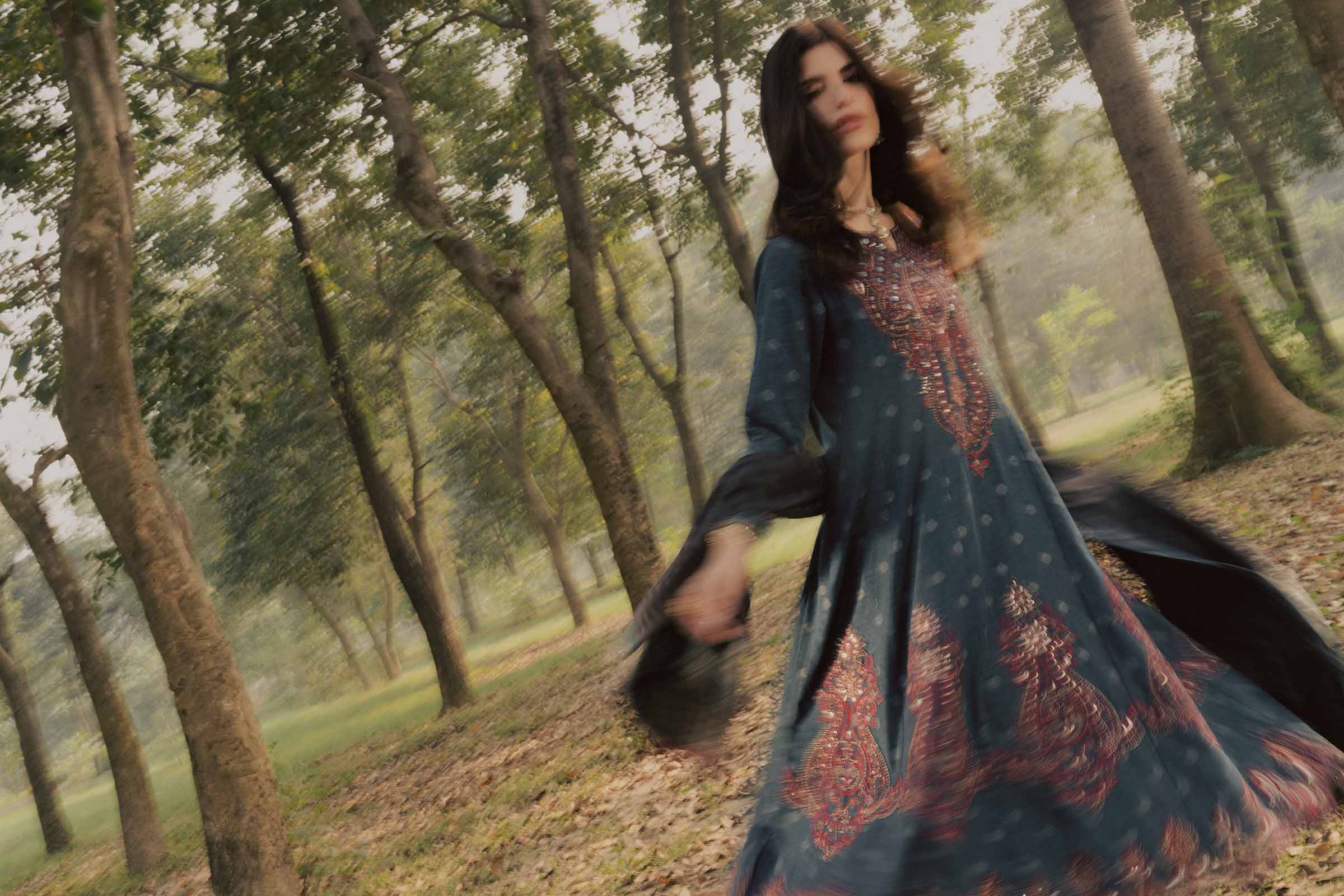 3 Piece - Printed Embroidered Suit - PW25-179