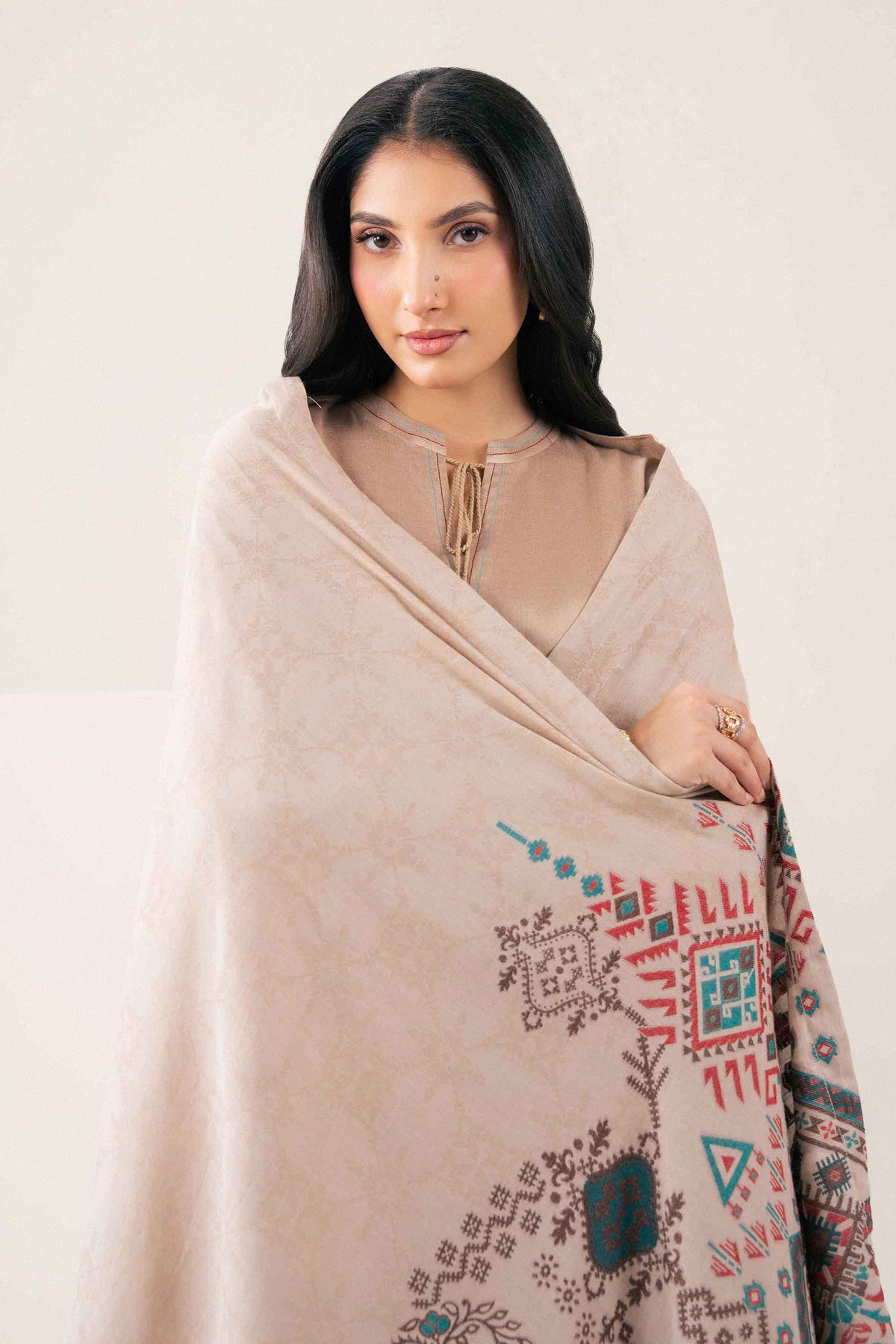 Shop beige embroidered 2-piece suit - styled look | Nishat USA