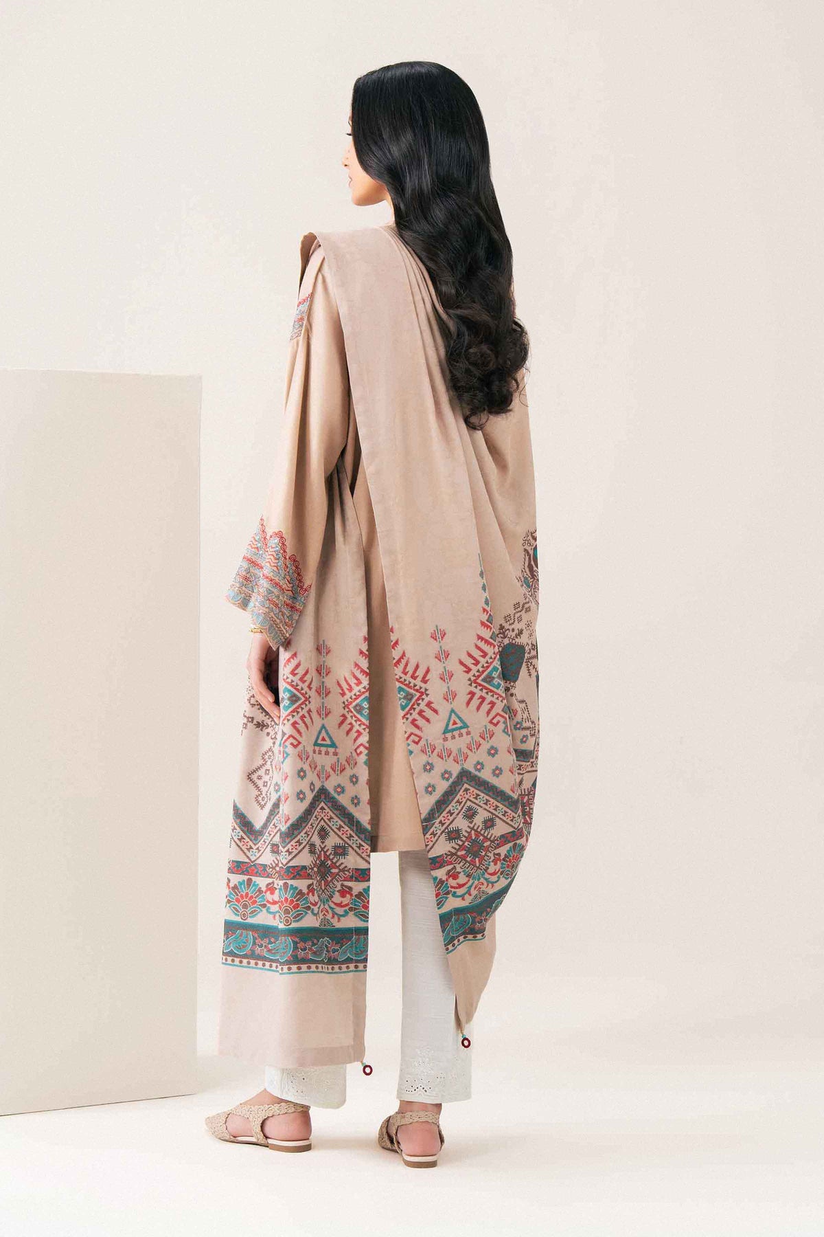 Buy beige embroidered 2-piece suit - side view | Nishat USA