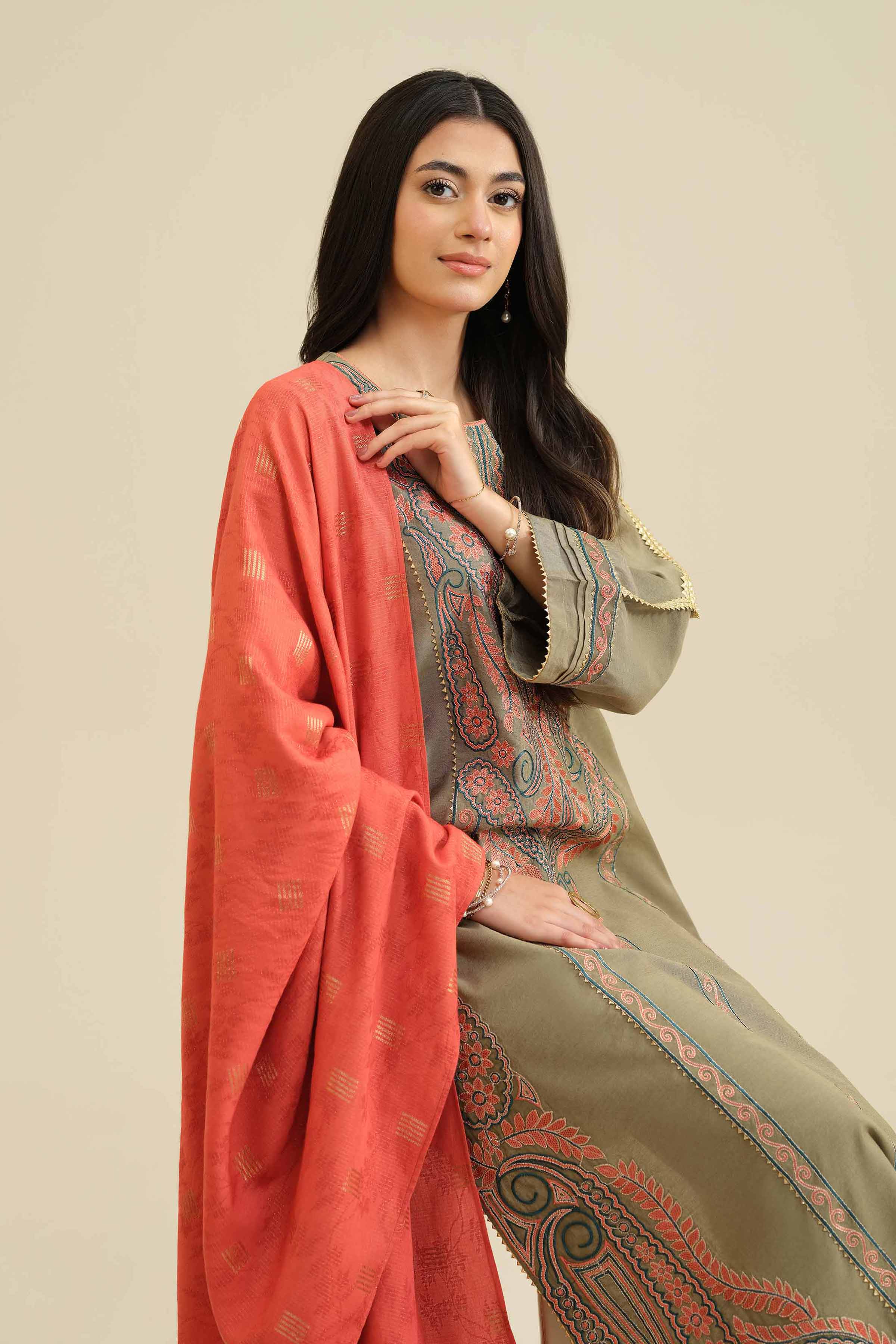 3 Piece - Embroidered Suit - PW25-400 for Women - Pret Collection | Nishat | Shop Online